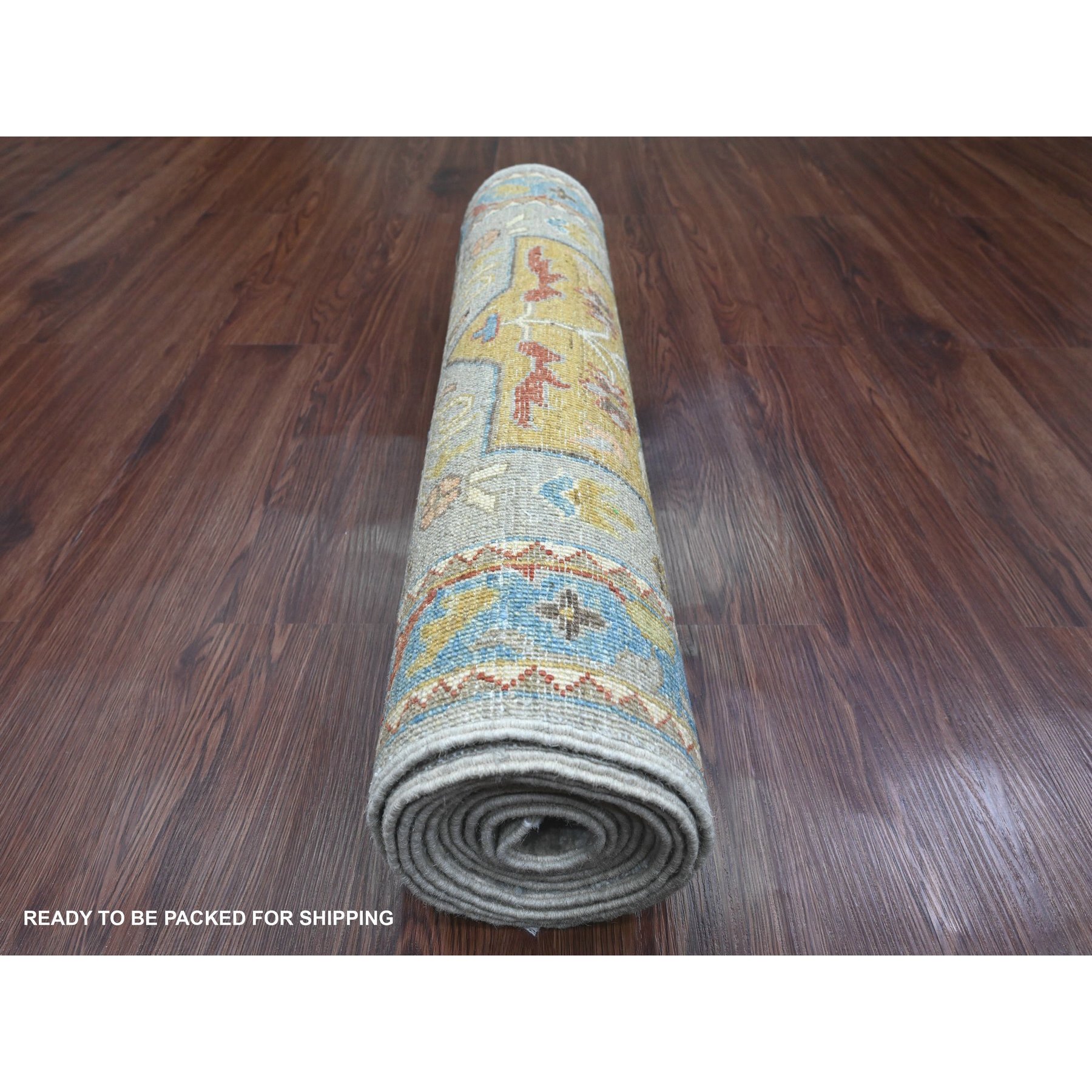 2'8"x10'2" Flint Gray, Aryana Collection, Afghan Peshawar with Caucasian Akstafa Design, Hand Knotted, High Mountain Wool, Runner, Oriental Rug Sh89819
