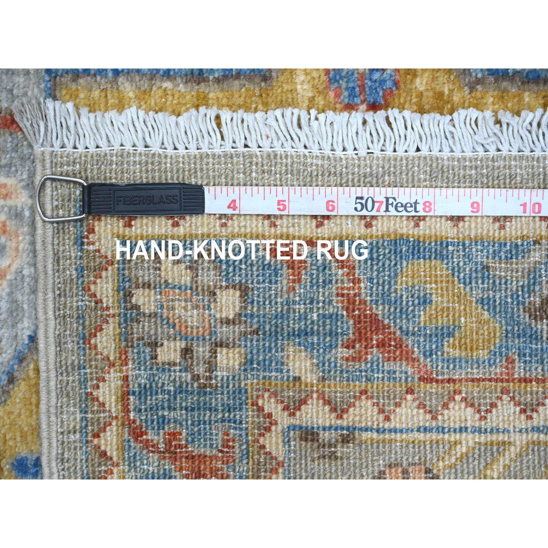 2'8"x10'2" Flint Gray, Aryana Collection, Afghan Peshawar with Caucasian Akstafa Design, Hand Knotted, High Mountain Wool, Runner, Oriental Rug Sh89819