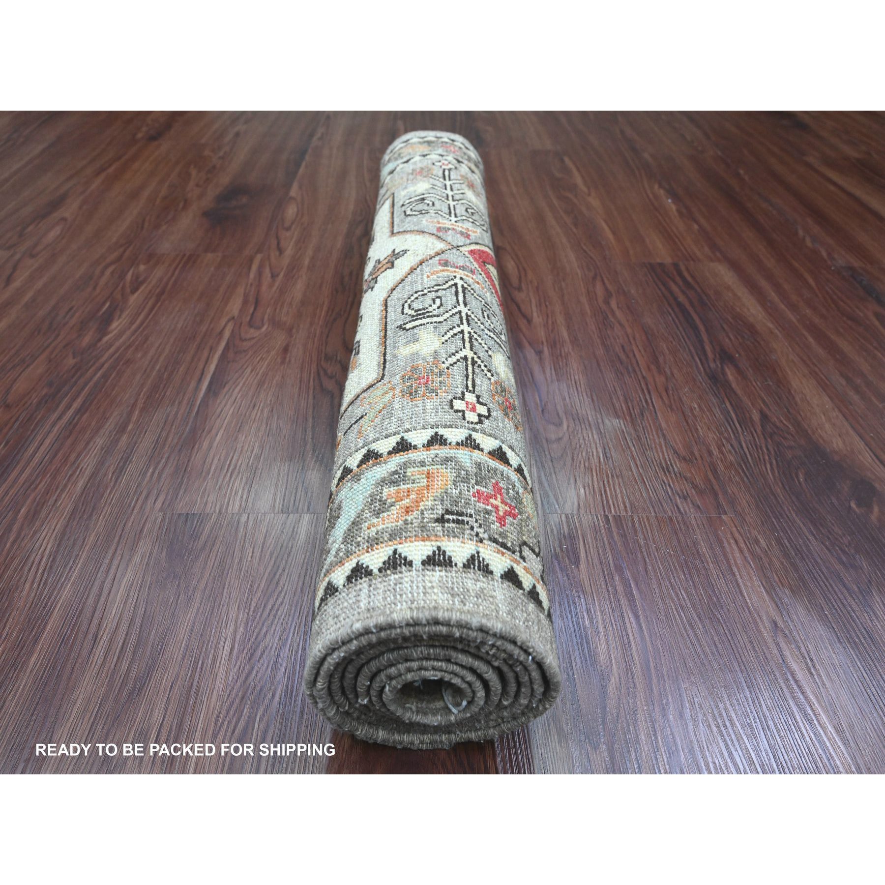 2'6"x5'10" Sonic Gray, Afghan Peshawar with Caucasian Akstafa Design, High Mountain Wool, Aryana Collection, Hand Knotted, Runner, Oriental Rug Sh89820
