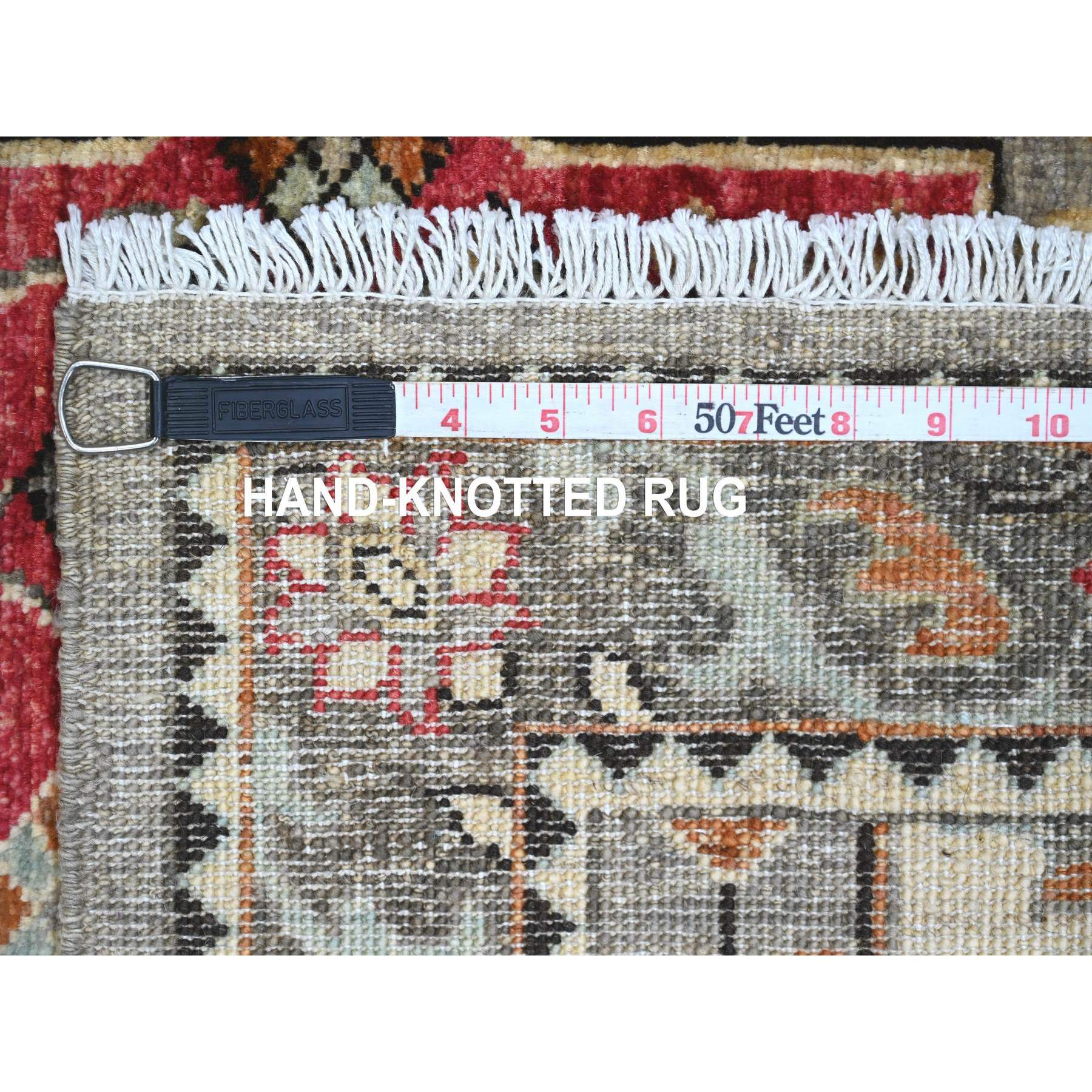 2'6"x5'10" Sonic Gray, Afghan Peshawar with Caucasian Akstafa Design, High Mountain Wool, Aryana Collection, Hand Knotted, Runner, Oriental Rug Sh89820