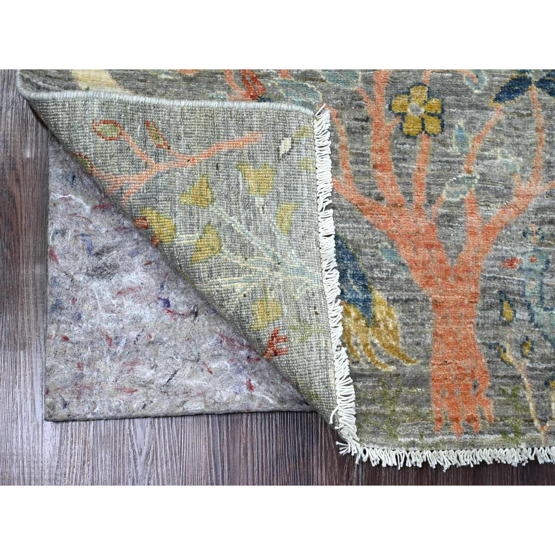 2'6"x8'2" Moonstruck Gray, Afghan Peshawar with Birds of Paradise Design, Hand Knotted, Soft Wool, Vegetable Dyes, Runner, Oriental Rug Sh89821