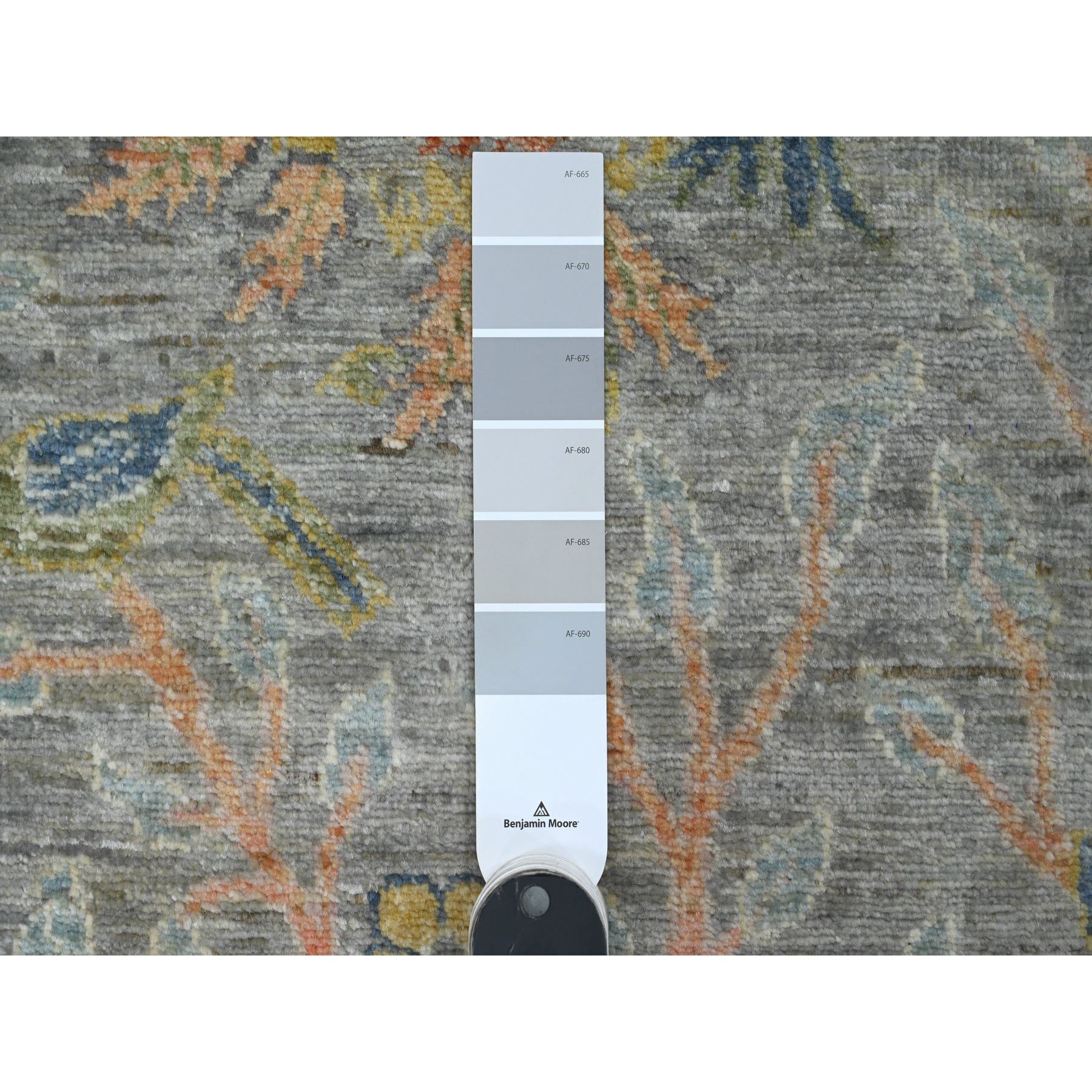 2'6"x8'2" Moonstruck Gray, Afghan Peshawar with Birds of Paradise Design, Hand Knotted, Soft Wool, Vegetable Dyes, Runner, Oriental Rug Sh89821