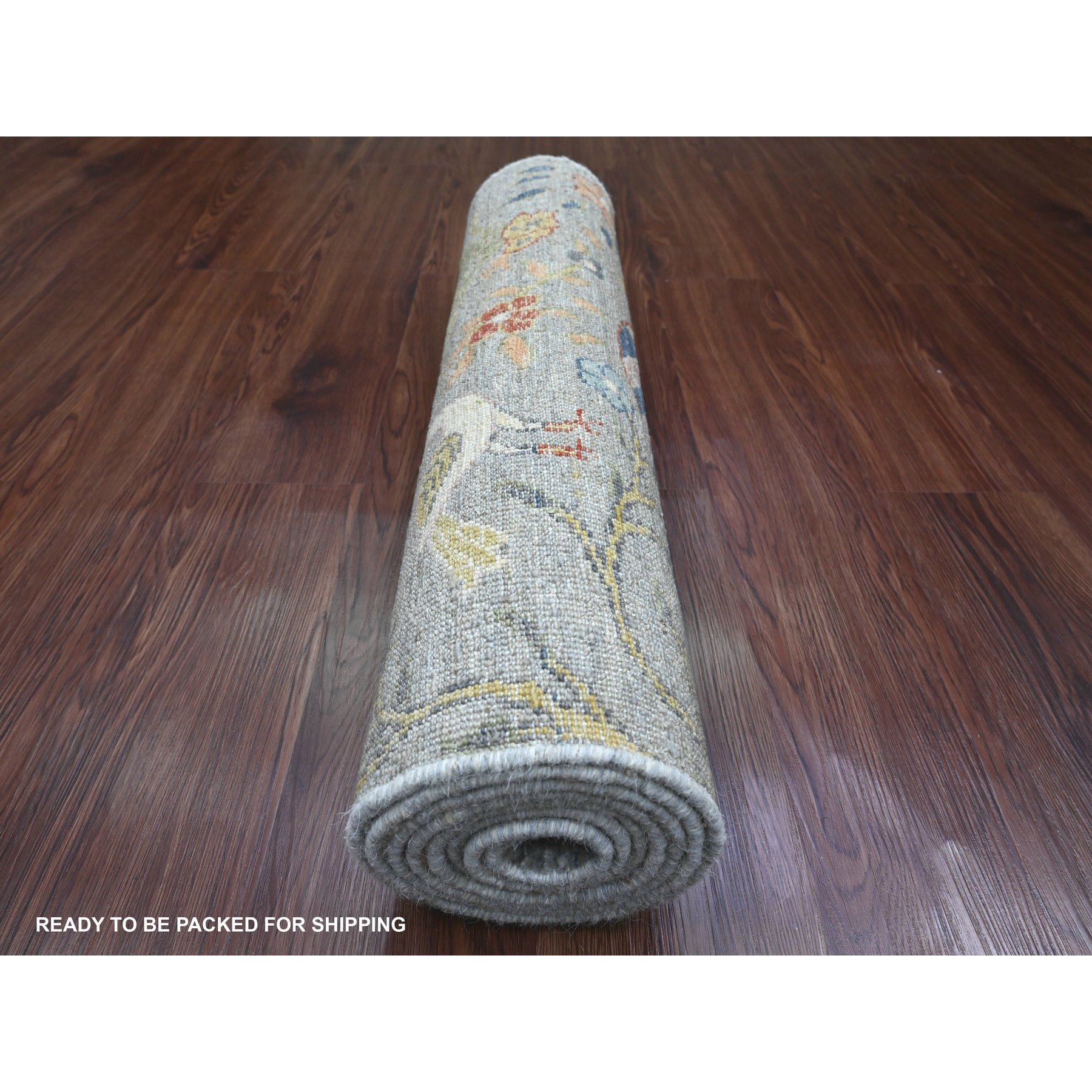 2'6"x8'2" Moonstruck Gray, Afghan Peshawar with Birds of Paradise Design, Hand Knotted, Soft Wool, Vegetable Dyes, Runner, Oriental Rug Sh89821