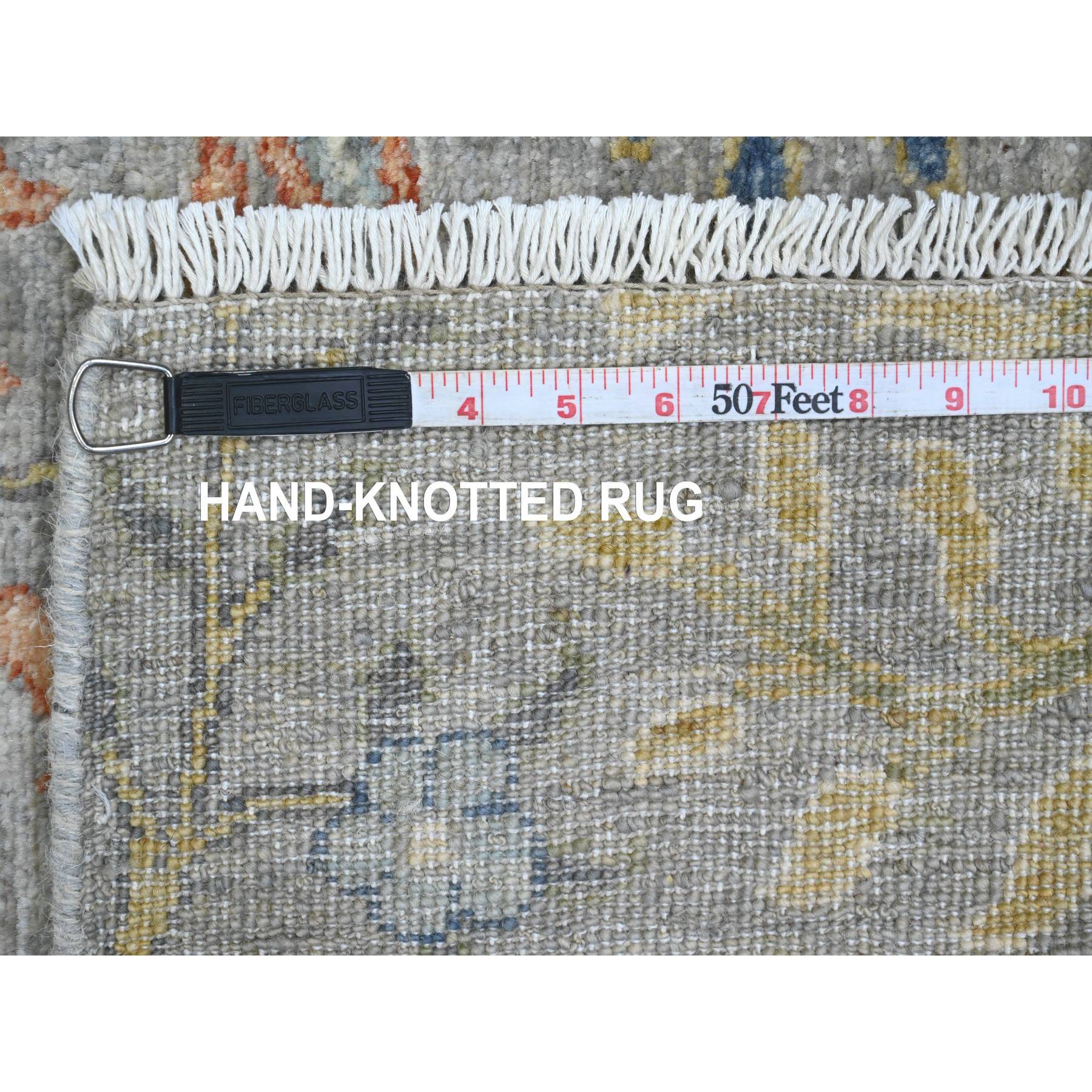 2'6"x8'2" Moonstruck Gray, Afghan Peshawar with Birds of Paradise Design, Hand Knotted, Soft Wool, Vegetable Dyes, Runner, Oriental Rug Sh89821