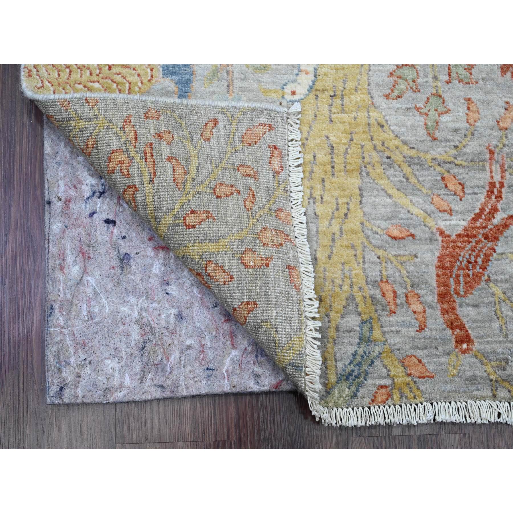2'6"x16' Nevada Gray, Hand Knotted, Afghan Peshawar with Birds of Paradise Design, Soft Wool, Natural Dyes, XL Runner, Oriental Rug Sh89824