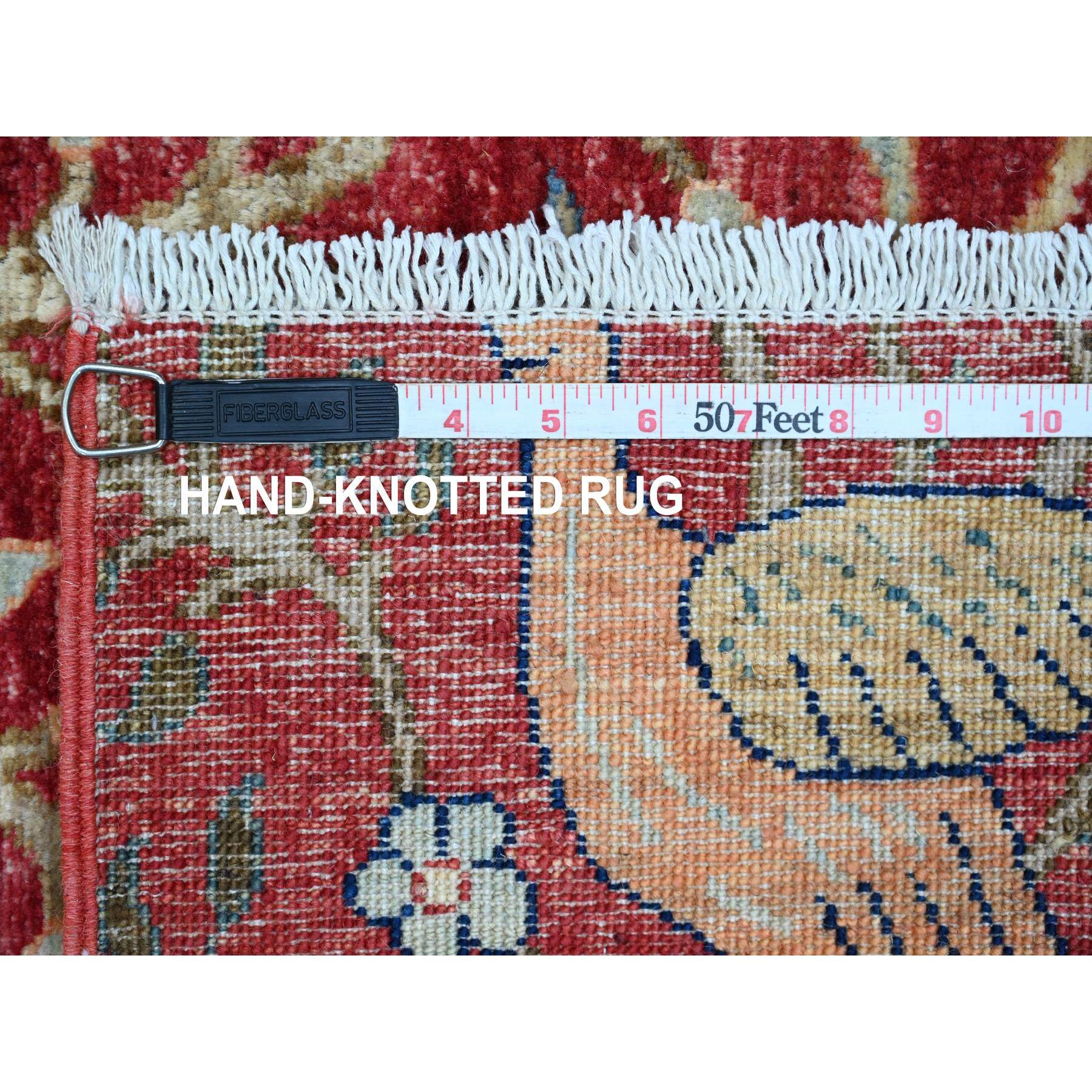3'10"x16'2" Crimson Red, Afghan Peshawar with Birds of Paradise Design, Hand Knotted, Pure Wool, Vegetable Dyes, XL, Wide Runner, Oriental Rug Sh89825