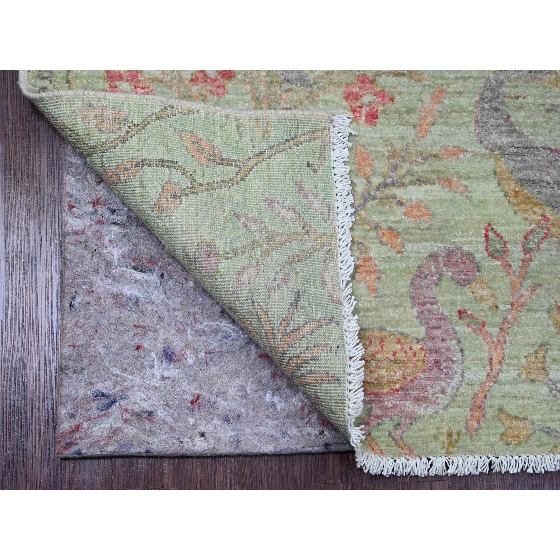 5'x6'2" Swamp Green, Afghan Peshawar with Birds of Paradise Design, Hand Knotted, Soft Wool, Vegetable Dyes, Oriental Rug Sh89828