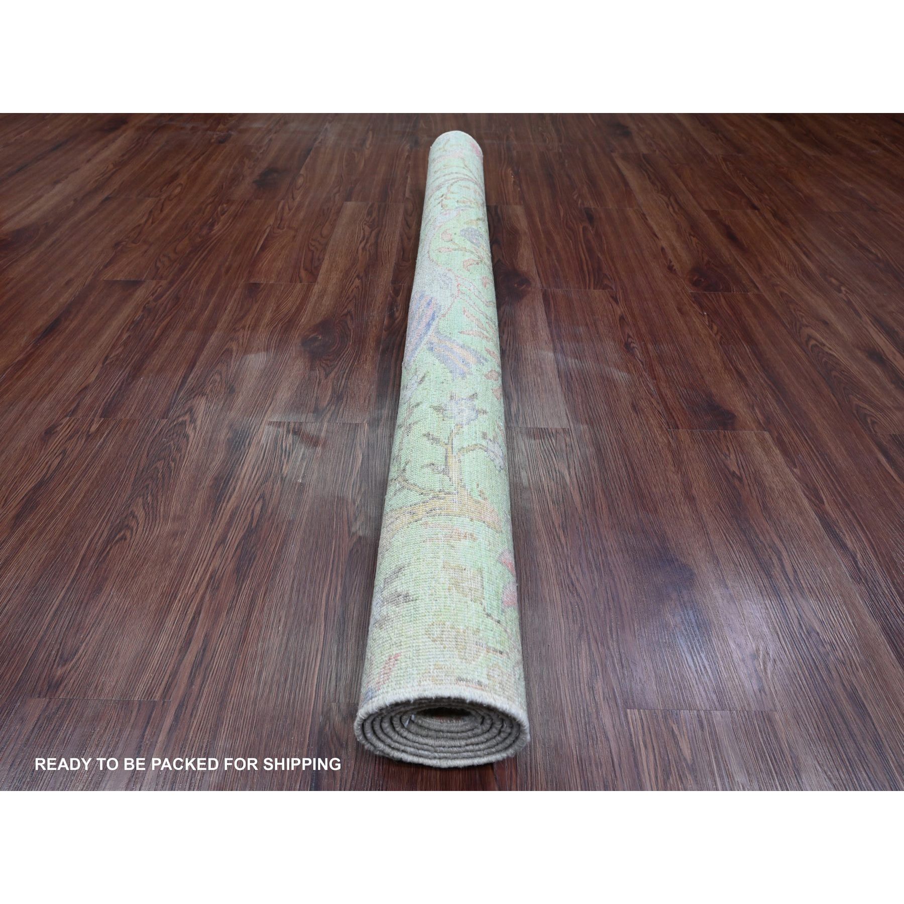5'x6'2" Swamp Green, Afghan Peshawar with Birds of Paradise Design, Hand Knotted, Soft Wool, Vegetable Dyes, Oriental Rug Sh89828