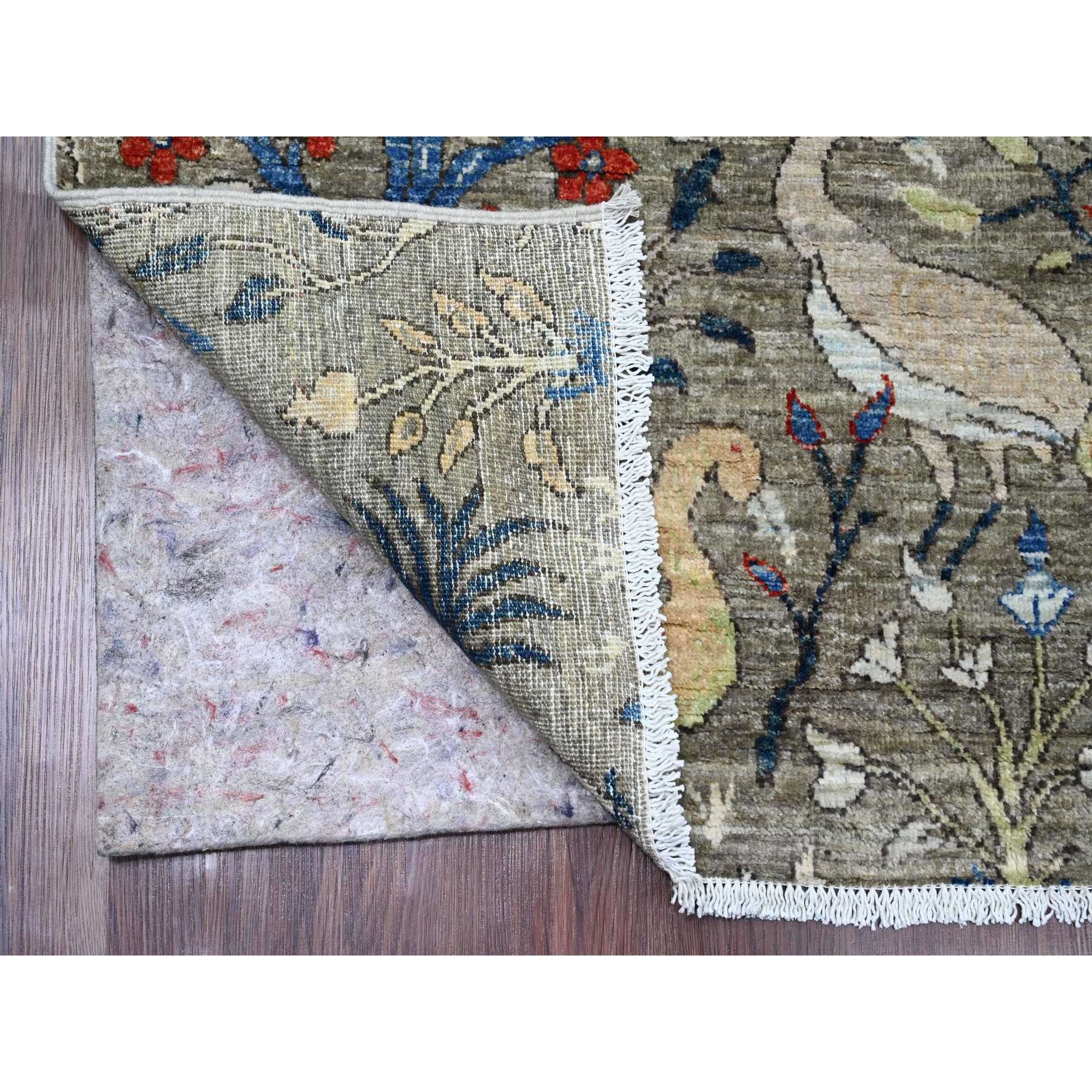 5'x6'10" Sonic Gray, Hand Knotted, Afghan Peshawar with Birds of Paradise Design, Soft Wool, Vegetable Dyes, Oriental Rug Sh89829