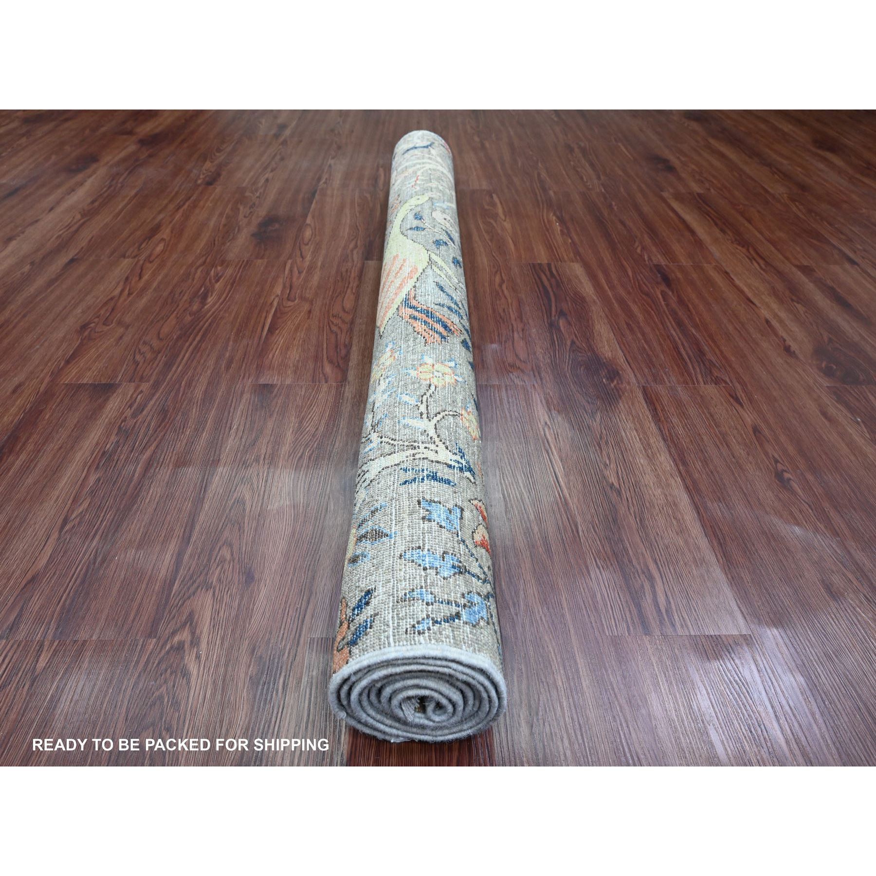 5'x6'10" Sonic Gray, Hand Knotted, Afghan Peshawar with Birds of Paradise Design, Soft Wool, Vegetable Dyes, Oriental Rug Sh89829