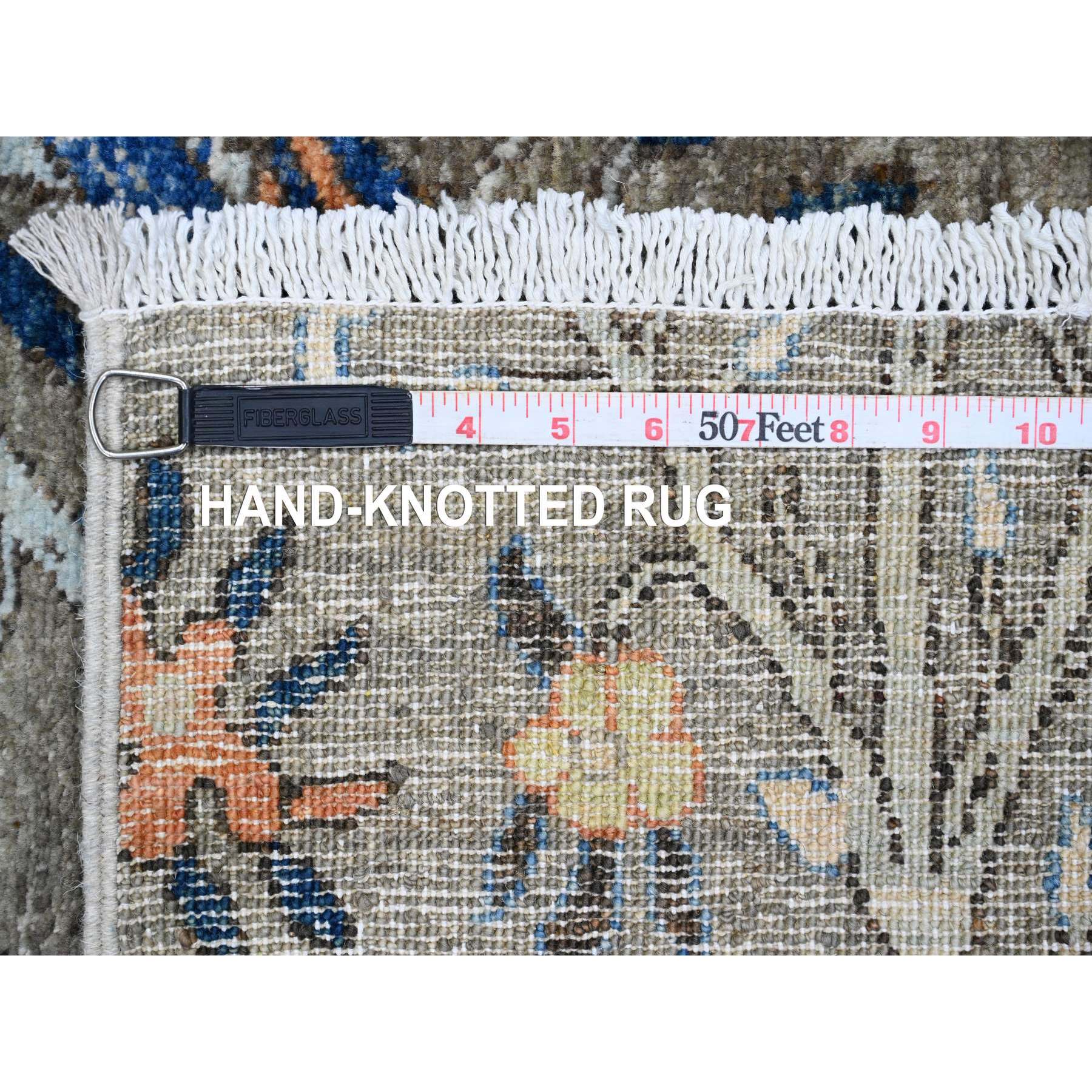 5'x6'10" Sonic Gray, Hand Knotted, Afghan Peshawar with Birds of Paradise Design, Soft Wool, Vegetable Dyes, Oriental Rug Sh89829