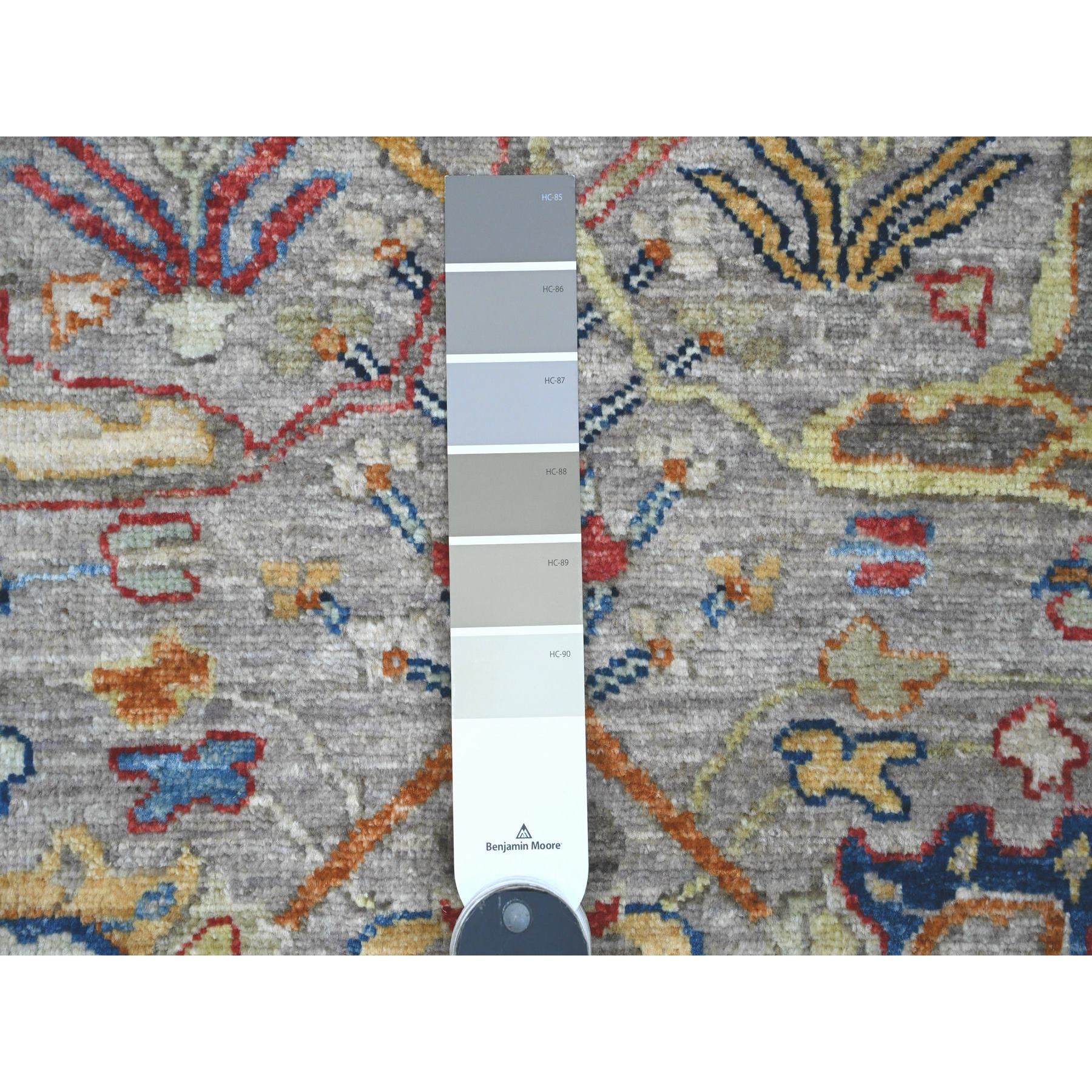 3'x10'10" Cloud Gray, Peshawar with Bijar Garus Design, Aryana Collection, Hand Knotted, Vegetable Dyes, High Mountain Wool, Densely Woven, Runner, Oriental Rug Sh89830
