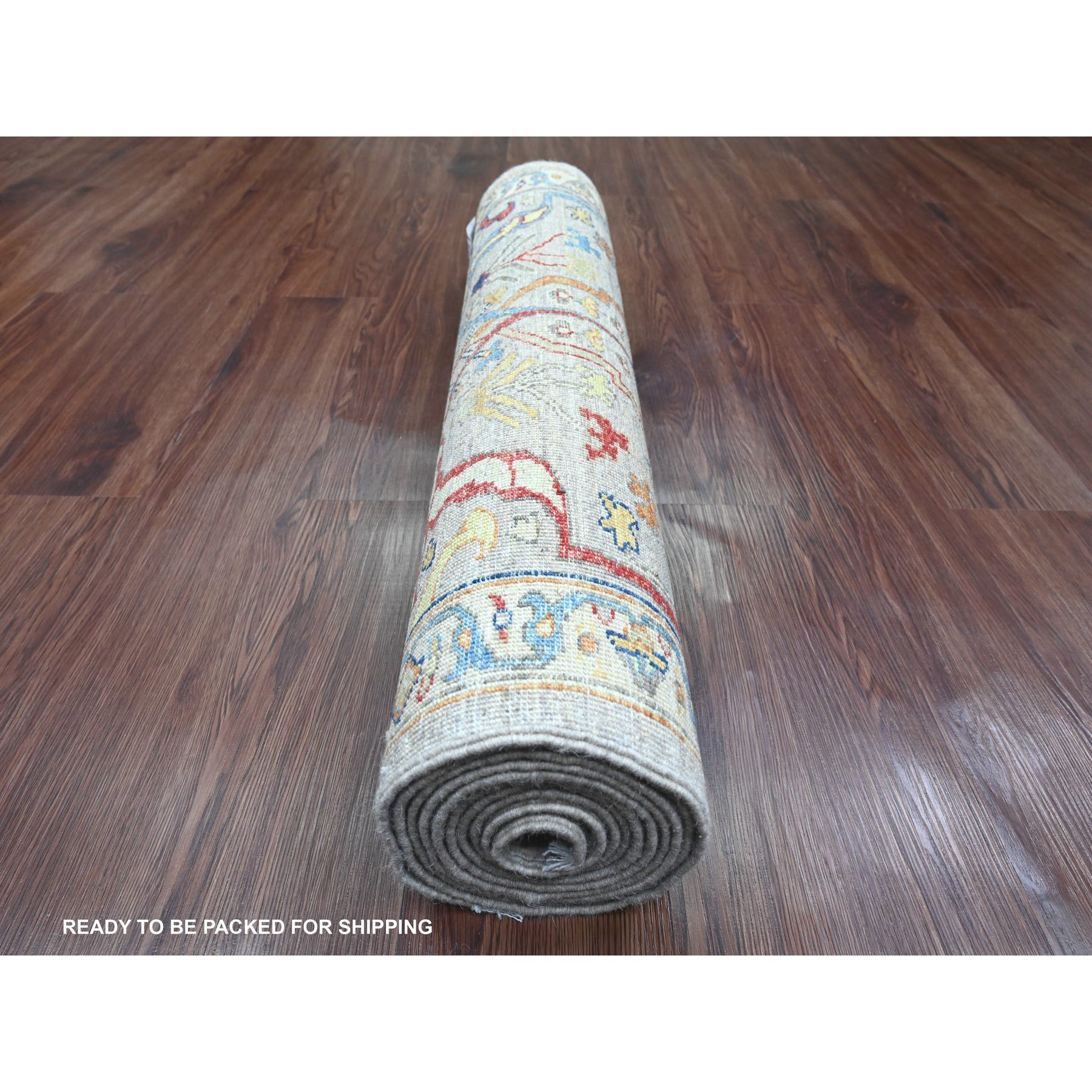 3'x10'10" Cloud Gray, Peshawar with Bijar Garus Design, Aryana Collection, Hand Knotted, Vegetable Dyes, High Mountain Wool, Densely Woven, Runner, Oriental Rug Sh89830
