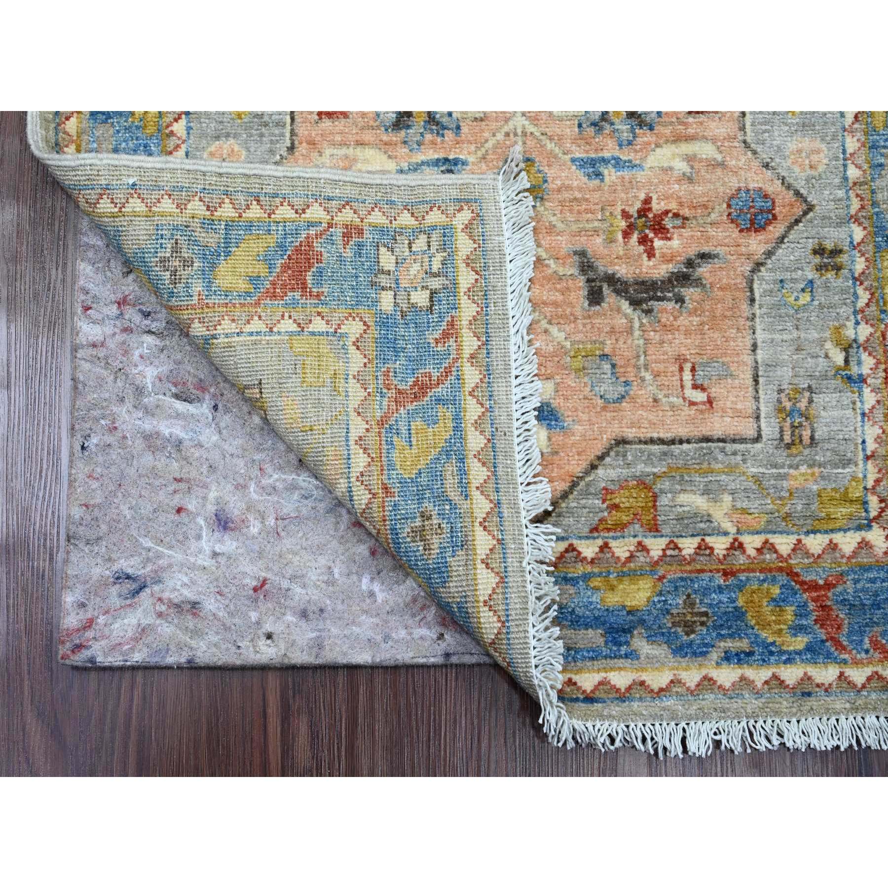 2'7'x10'2" Misty Gray, Aryana Collection, Afghan Peshawar with Caucasian Akstafa Design, High Mountain Wool, Hand Knotted, Runner, Oriental Rug Sh89831
