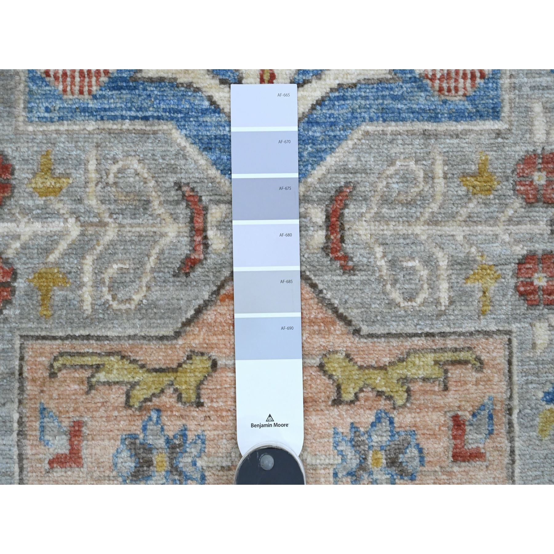 2'7'x10'2" Misty Gray, Aryana Collection, Afghan Peshawar with Caucasian Akstafa Design, High Mountain Wool, Hand Knotted, Runner, Oriental Rug Sh89831