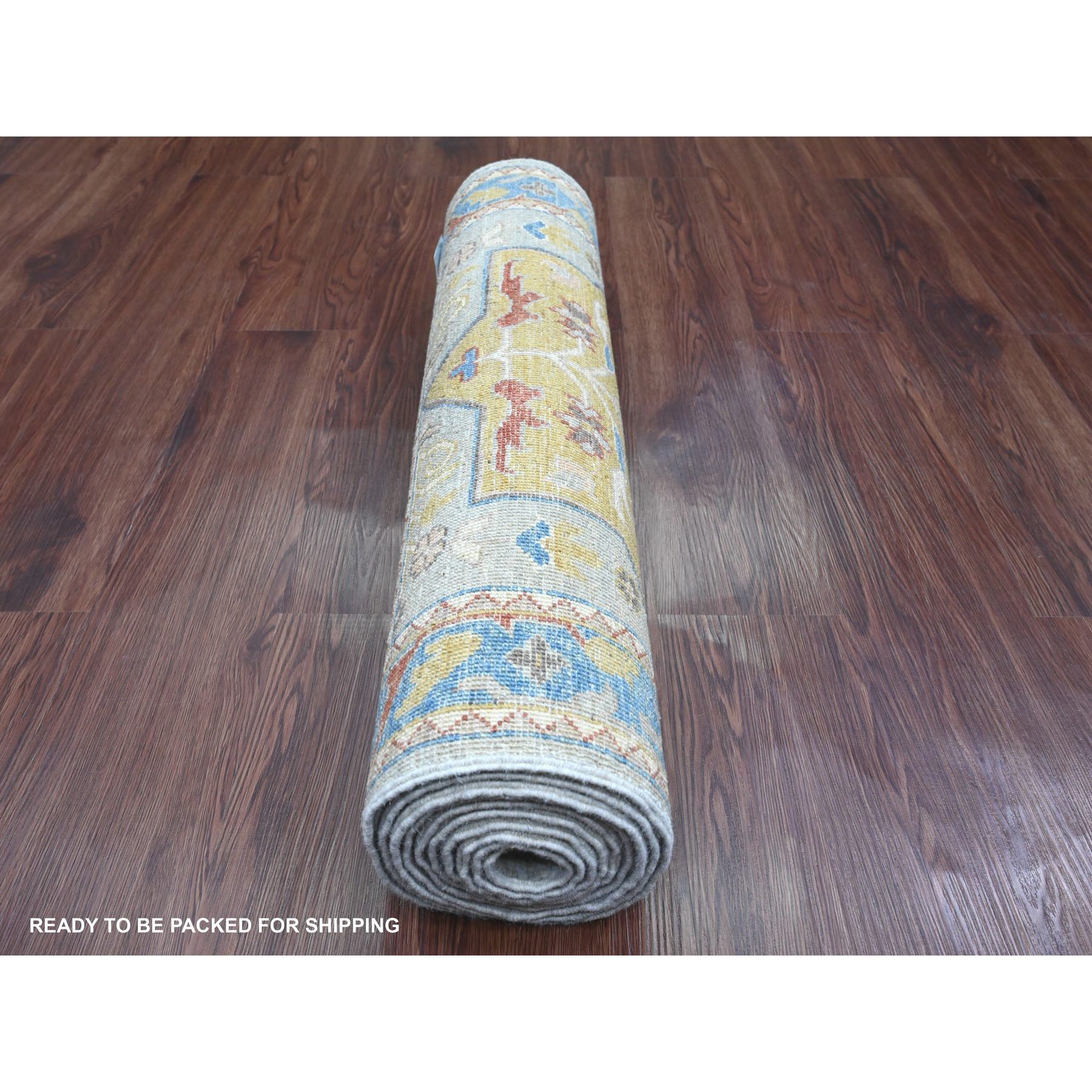 2'7'x10'2" Misty Gray, Aryana Collection, Afghan Peshawar with Caucasian Akstafa Design, High Mountain Wool, Hand Knotted, Runner, Oriental Rug Sh89831