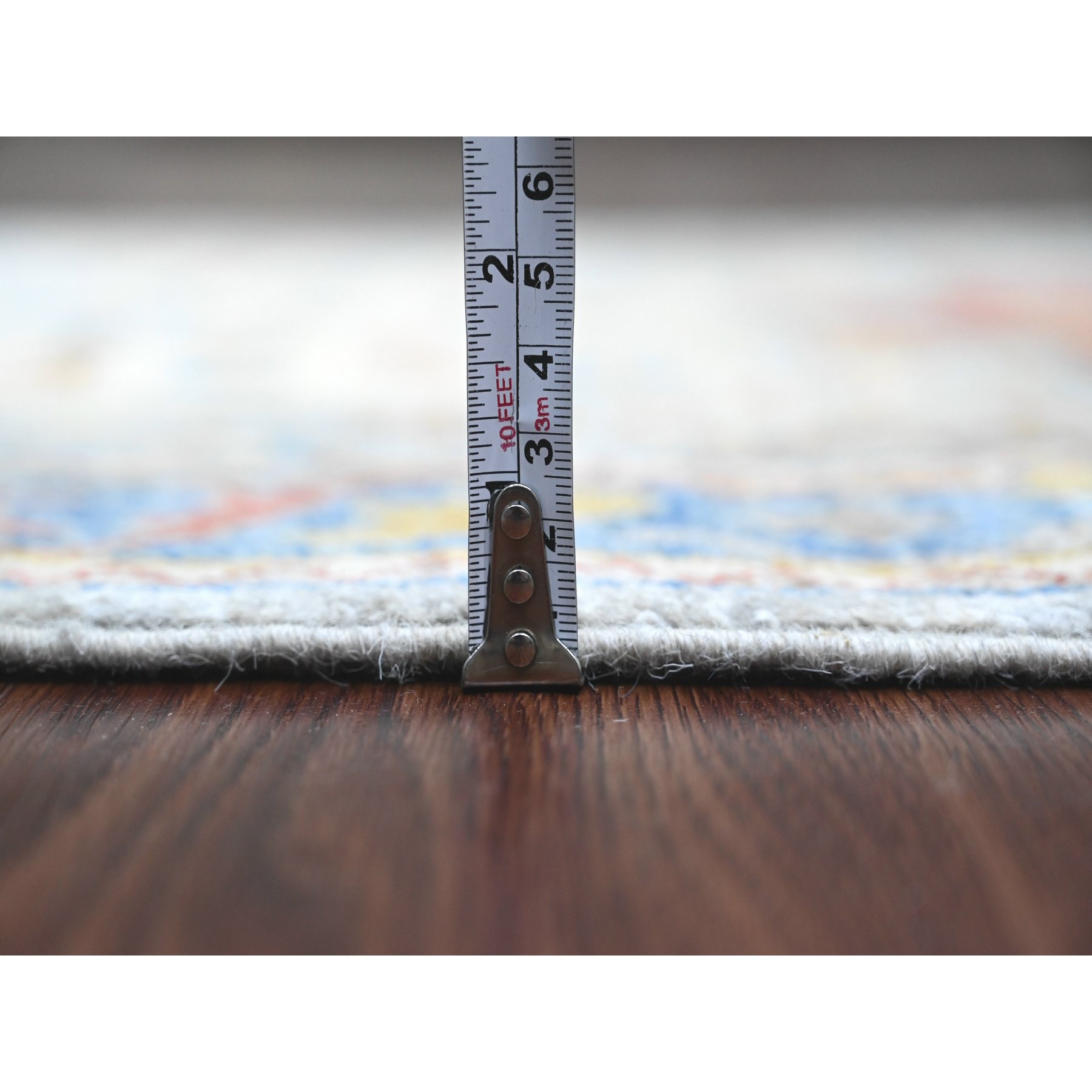 2'7'x10'2" Misty Gray, Aryana Collection, Afghan Peshawar with Caucasian Akstafa Design, High Mountain Wool, Hand Knotted, Runner, Oriental Rug Sh89831