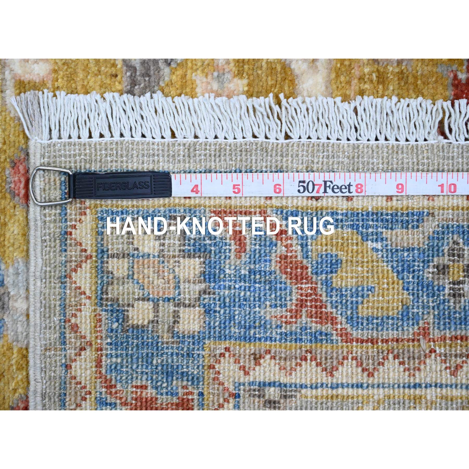 2'7'x10'2" Misty Gray, Aryana Collection, Afghan Peshawar with Caucasian Akstafa Design, High Mountain Wool, Hand Knotted, Runner, Oriental Rug Sh89831
