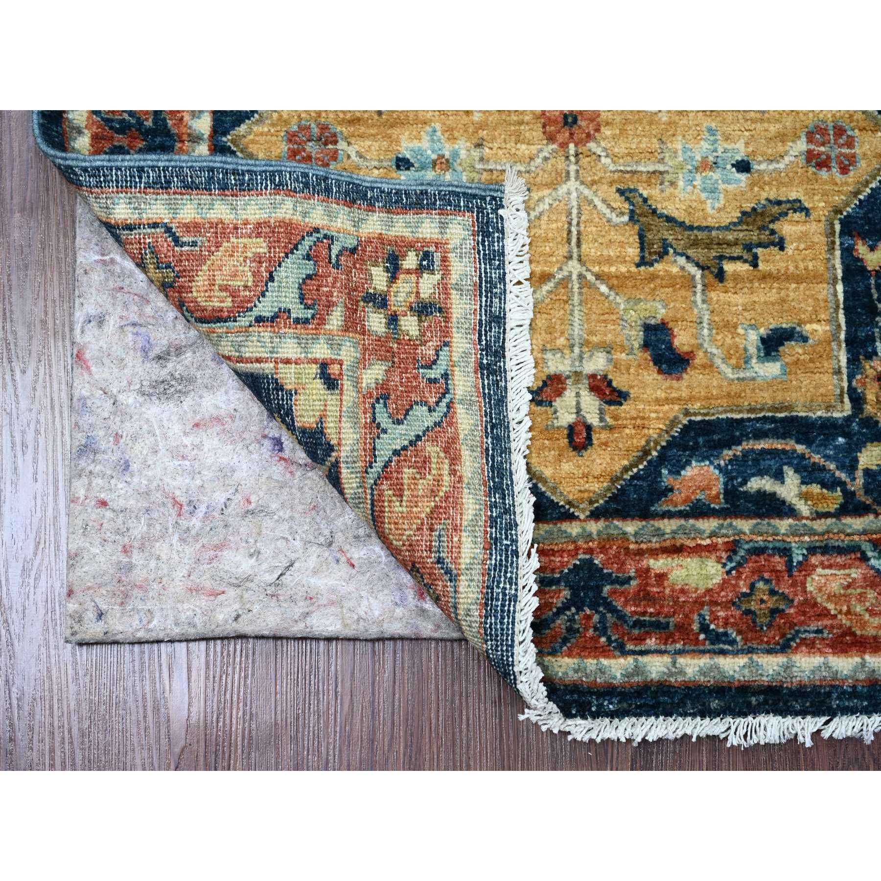2'5"x6' Yale Blue, Afghan Peshawar with Caucasian Akstafa Design, Aryana Collection, High Mountain Wool, Hand Knotted, Runner, Oriental Rug Sh89832