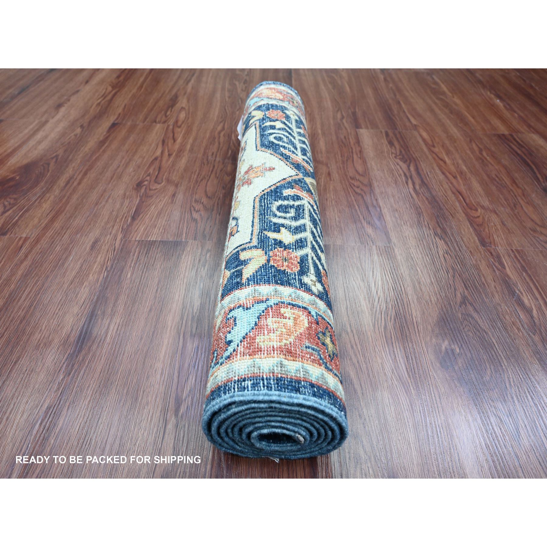 2'5"x6' Yale Blue, Afghan Peshawar with Caucasian Akstafa Design, Aryana Collection, High Mountain Wool, Hand Knotted, Runner, Oriental Rug Sh89832