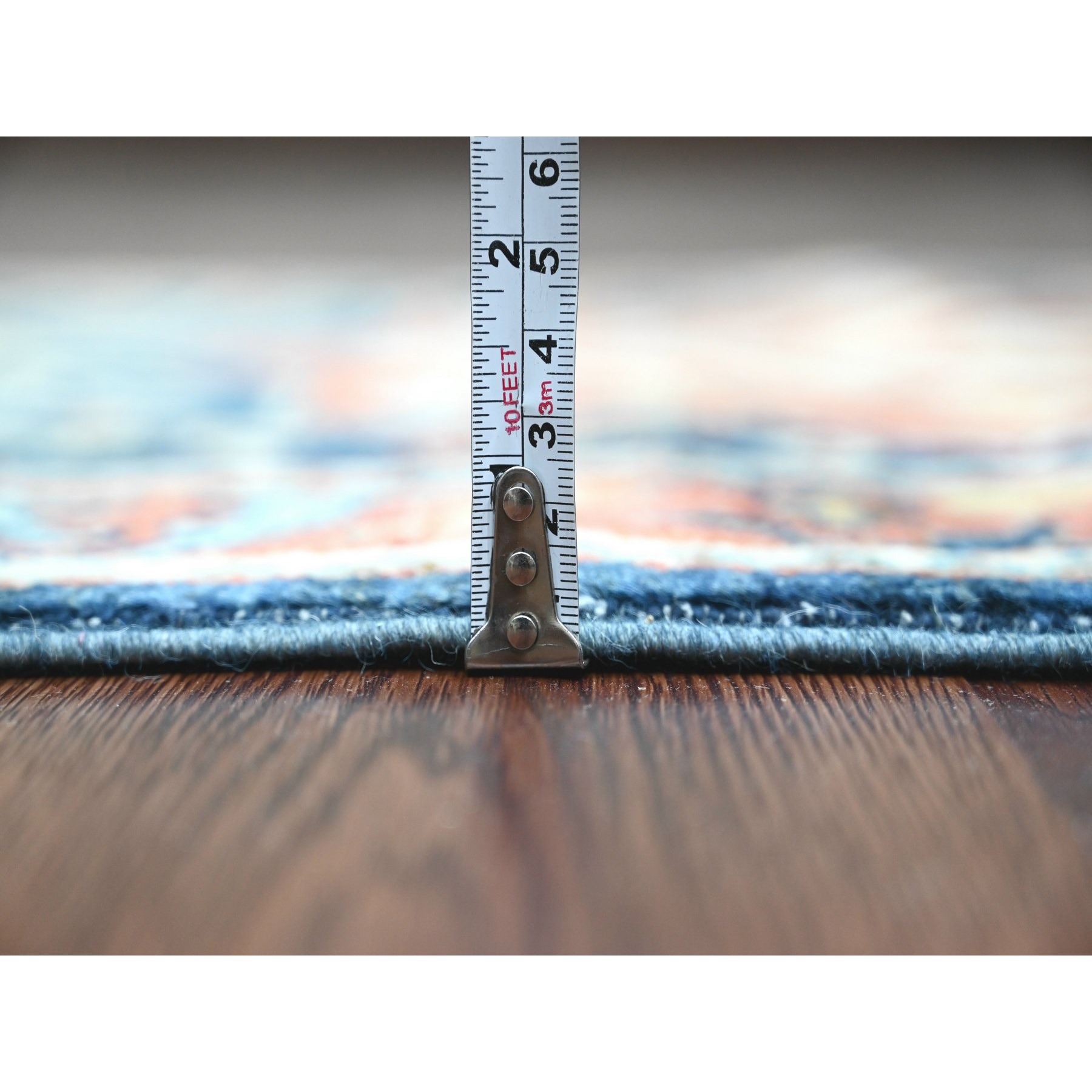 2'5"x6' Yale Blue, Afghan Peshawar with Caucasian Akstafa Design, Aryana Collection, High Mountain Wool, Hand Knotted, Runner, Oriental Rug Sh89832