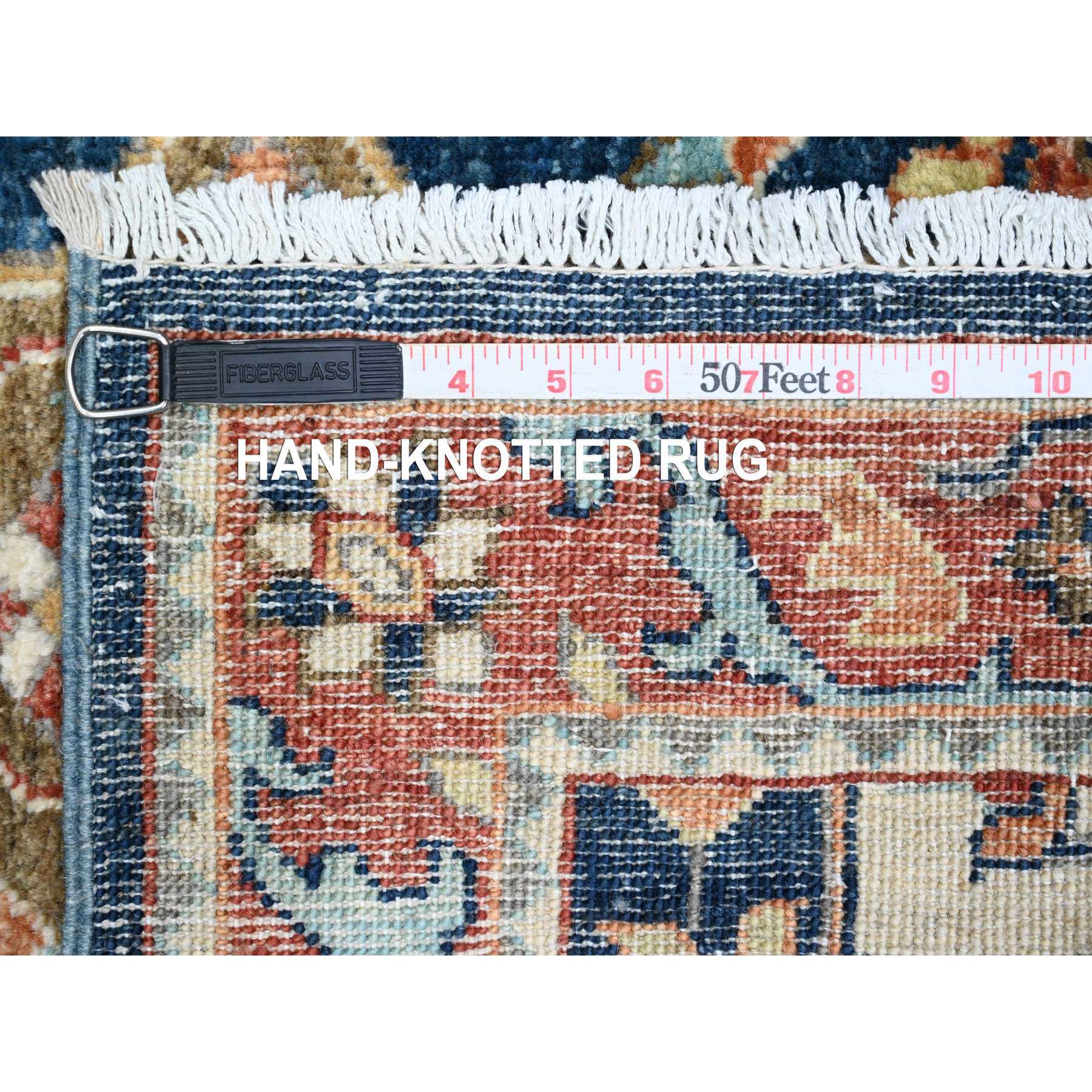 2'5"x6' Yale Blue, Afghan Peshawar with Caucasian Akstafa Design, Aryana Collection, High Mountain Wool, Hand Knotted, Runner, Oriental Rug Sh89832