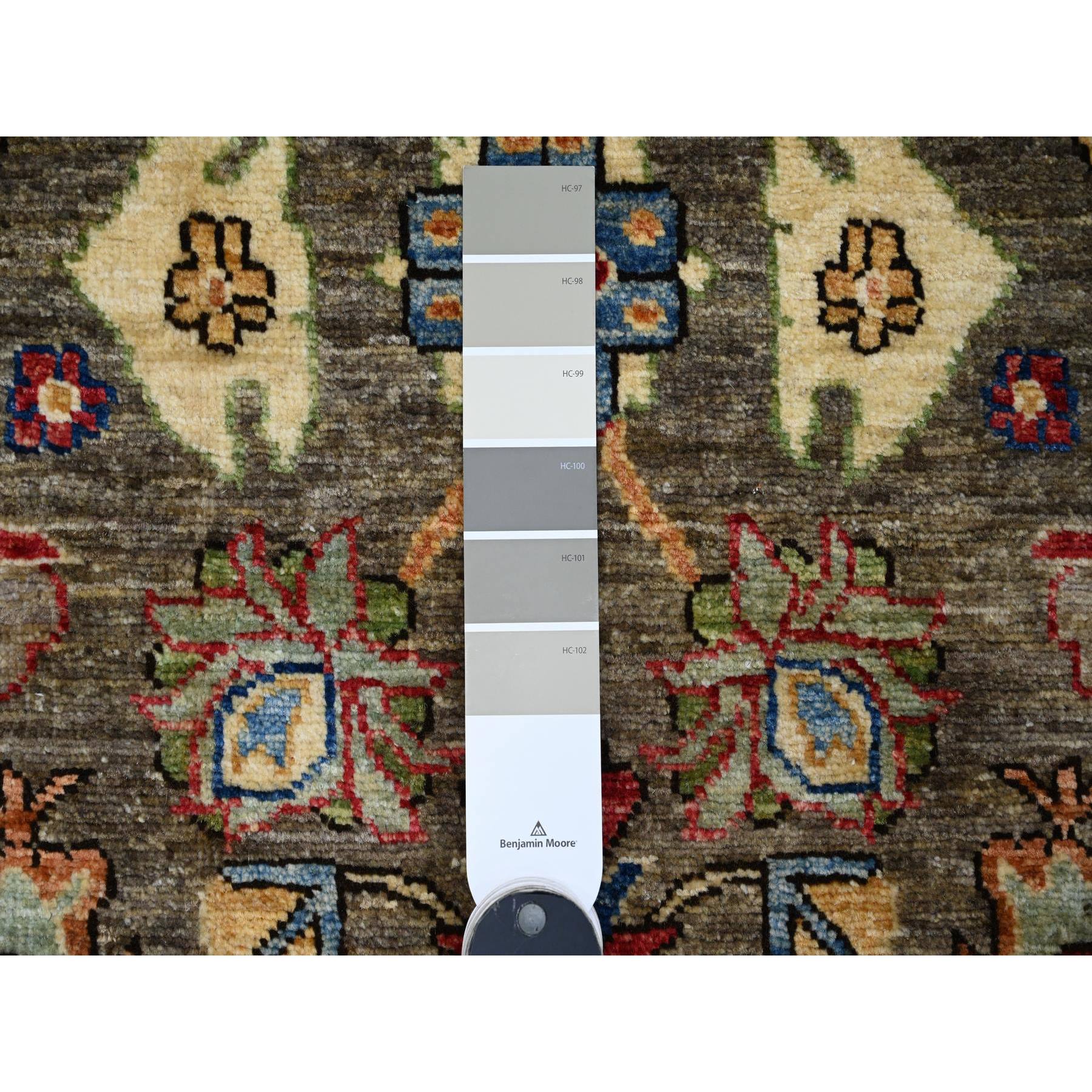 3'1"x6' Dim Gray, Aryana Grade, Afghan Peshawar with Heriz All Over Design, High Mountain Wool, Hand Knotted, Runner, Oriental Rug Sh89834