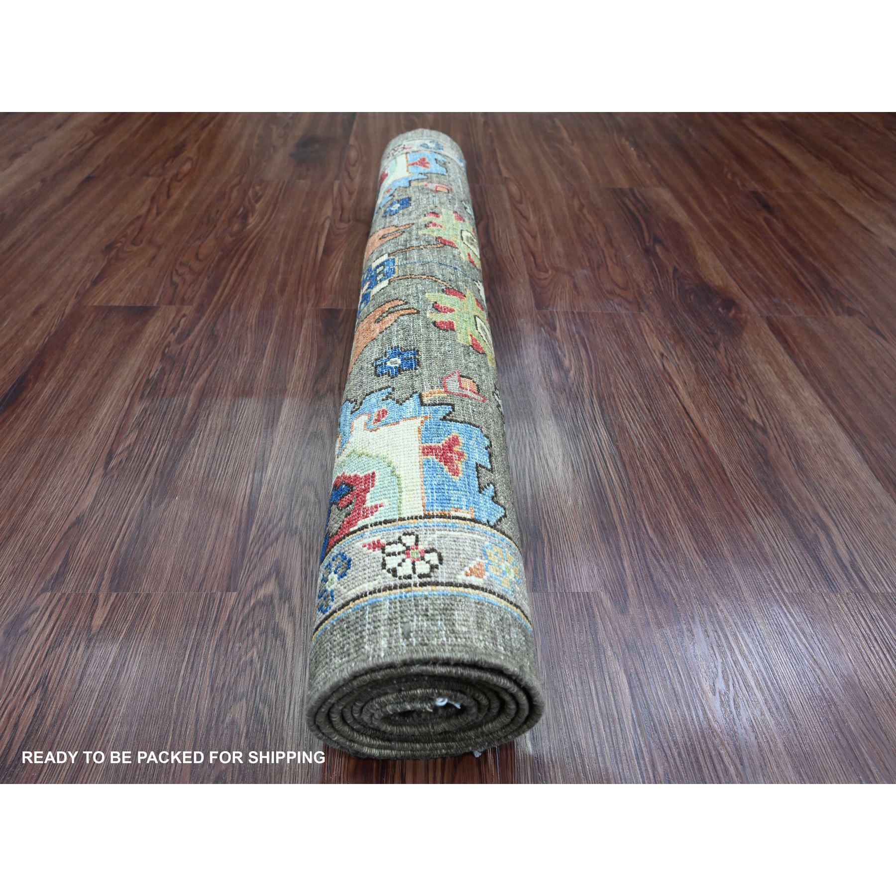 3'1"x6' Dim Gray, Aryana Grade, Afghan Peshawar with Heriz All Over Design, High Mountain Wool, Hand Knotted, Runner, Oriental Rug Sh89834