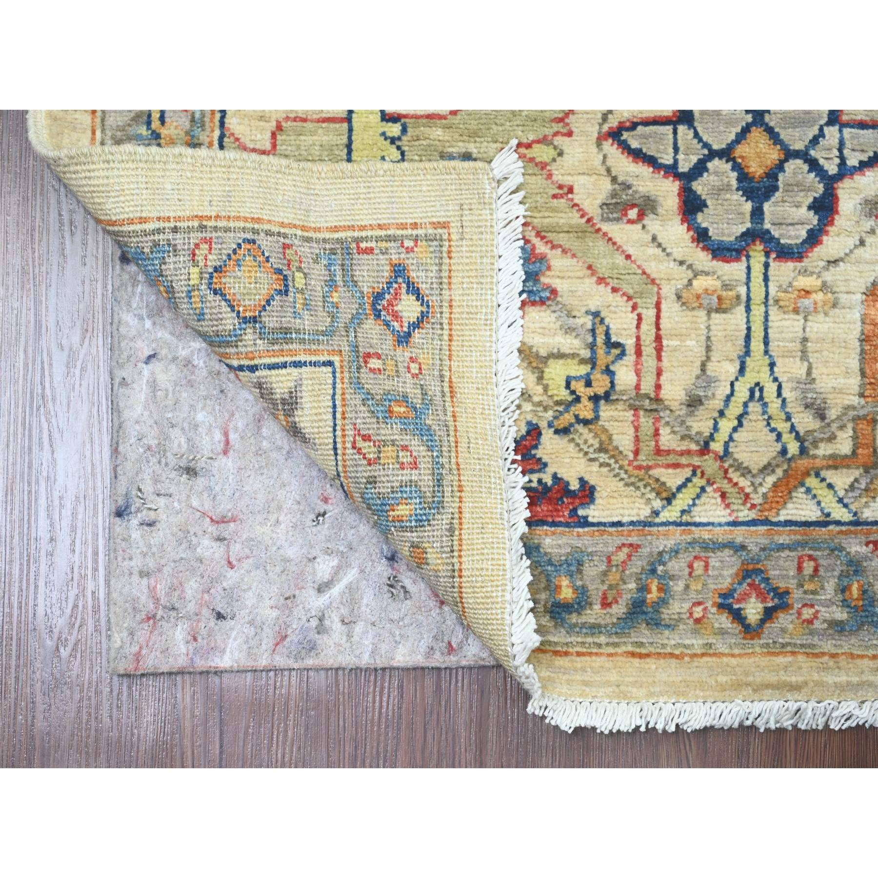 3'1"x10' Chiffon White, Peshawar with Bijar Garus Design, Aryana Collection, Hand Knotted, Vegetable Dyes, High Mountain Wool, Densely Woven, Runner, Oriental Rug Sh89835