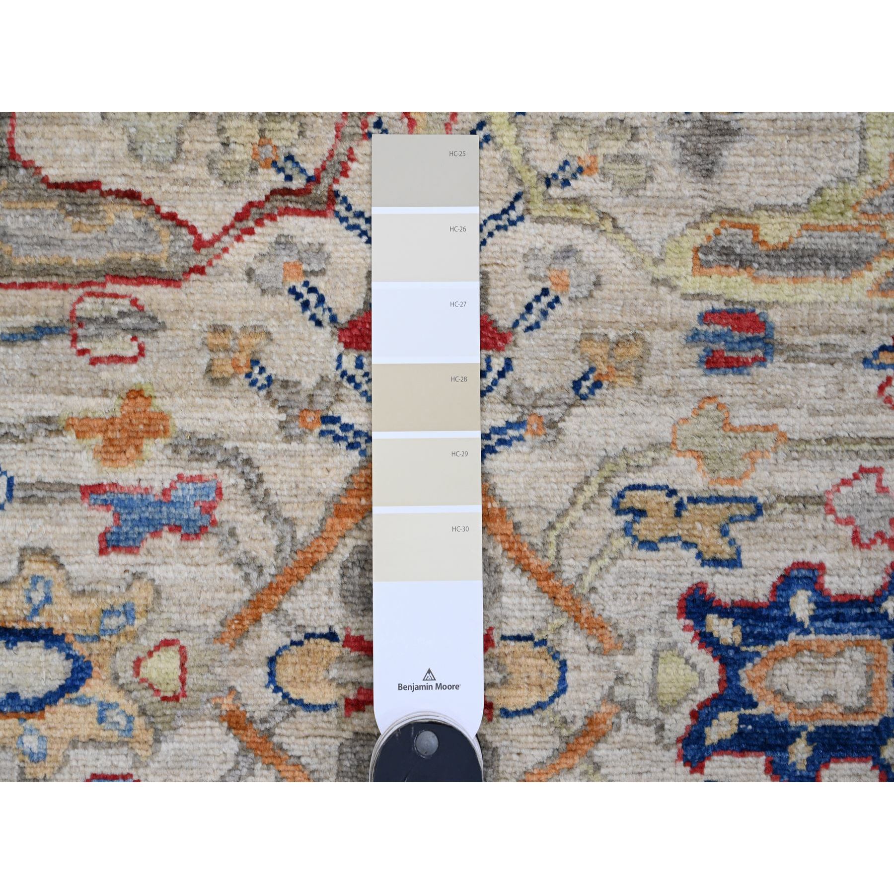 3'1"x10' Chiffon White, Peshawar with Bijar Garus Design, Aryana Collection, Hand Knotted, Vegetable Dyes, High Mountain Wool, Densely Woven, Runner, Oriental Rug Sh89835