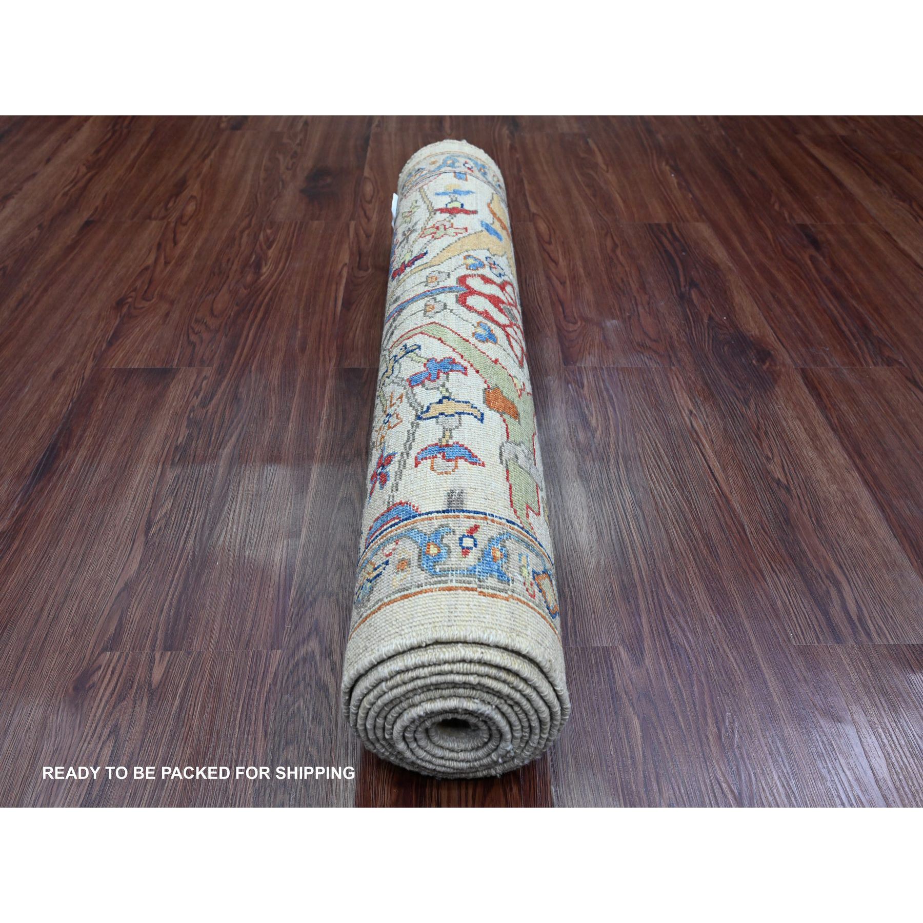 3'1"x10' Chiffon White, Peshawar with Bijar Garus Design, Aryana Collection, Hand Knotted, Vegetable Dyes, High Mountain Wool, Densely Woven, Runner, Oriental Rug Sh89835