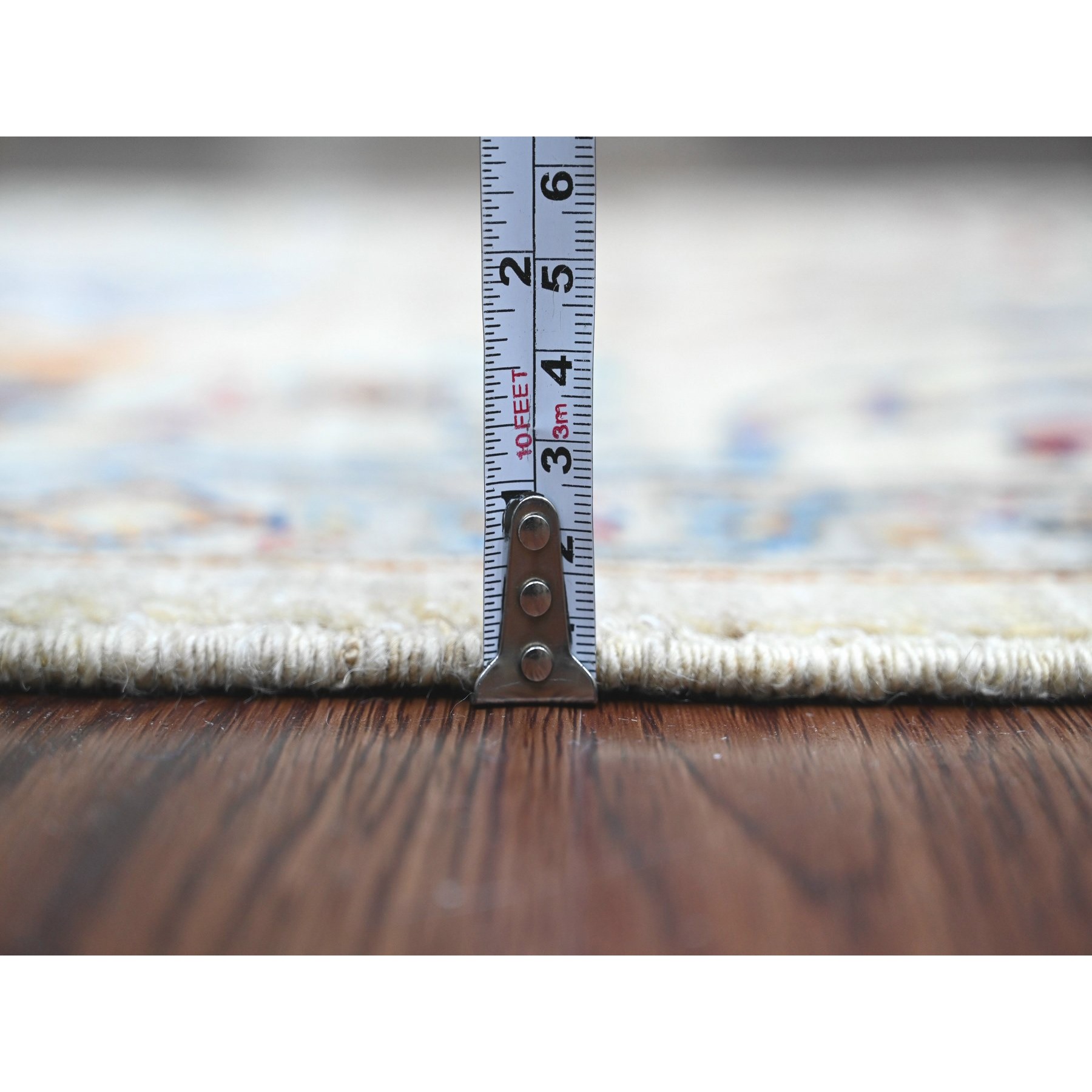 3'1"x10' Chiffon White, Peshawar with Bijar Garus Design, Aryana Collection, Hand Knotted, Vegetable Dyes, High Mountain Wool, Densely Woven, Runner, Oriental Rug Sh89835
