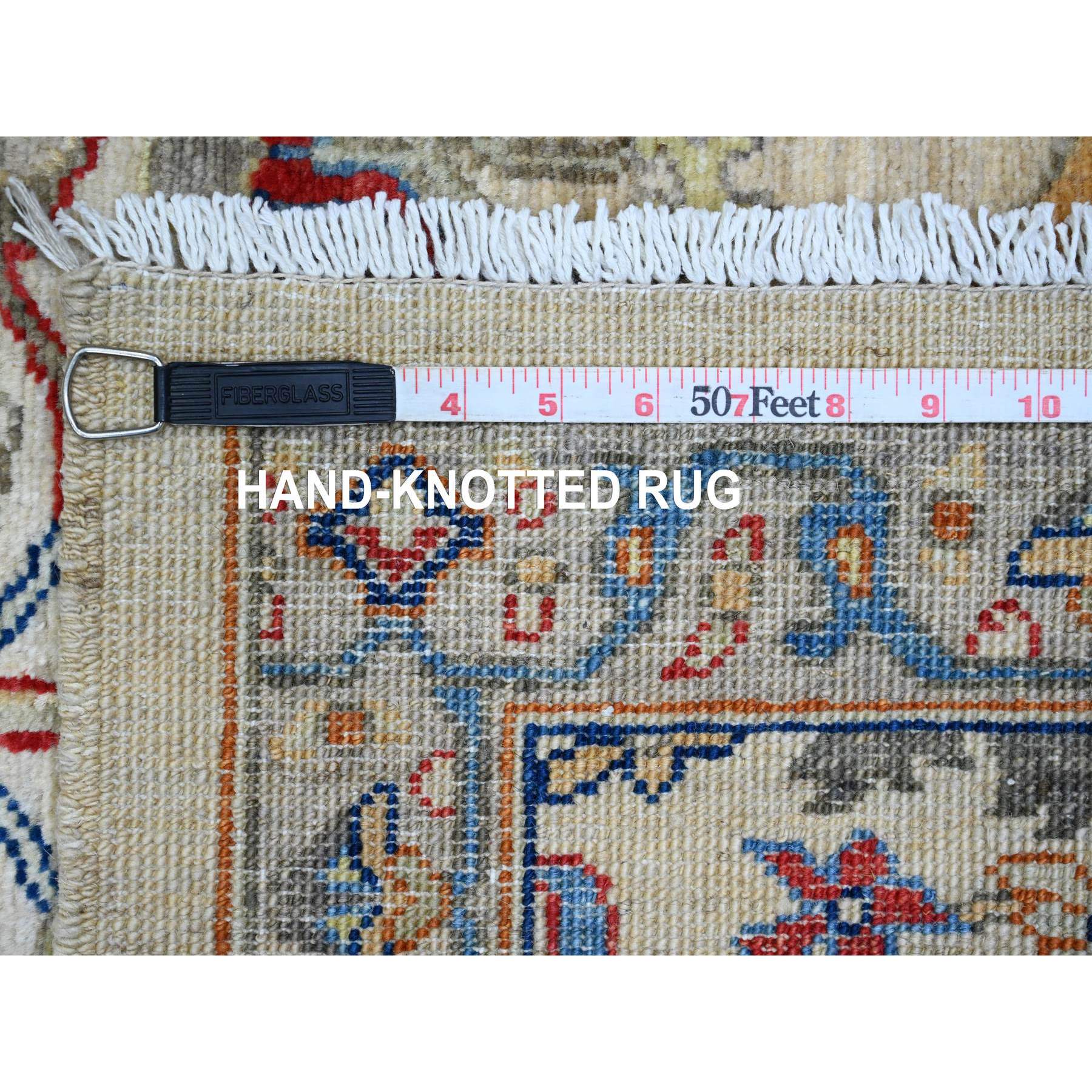 3'1"x10' Chiffon White, Peshawar with Bijar Garus Design, Aryana Collection, Hand Knotted, Vegetable Dyes, High Mountain Wool, Densely Woven, Runner, Oriental Rug Sh89835