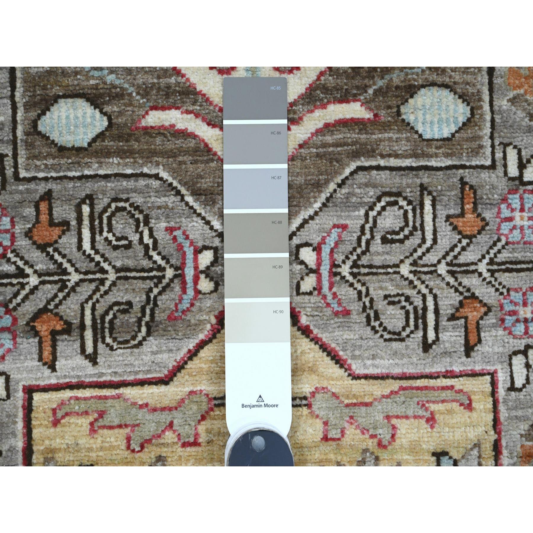 2'6"x11'5" Spanish Gray, Aryana Collection, Afghan Peshawar with Caucasian Akstafa Design, High Mountain Wool, Hand Knotted, Runner, Oriental Rug Sh89836