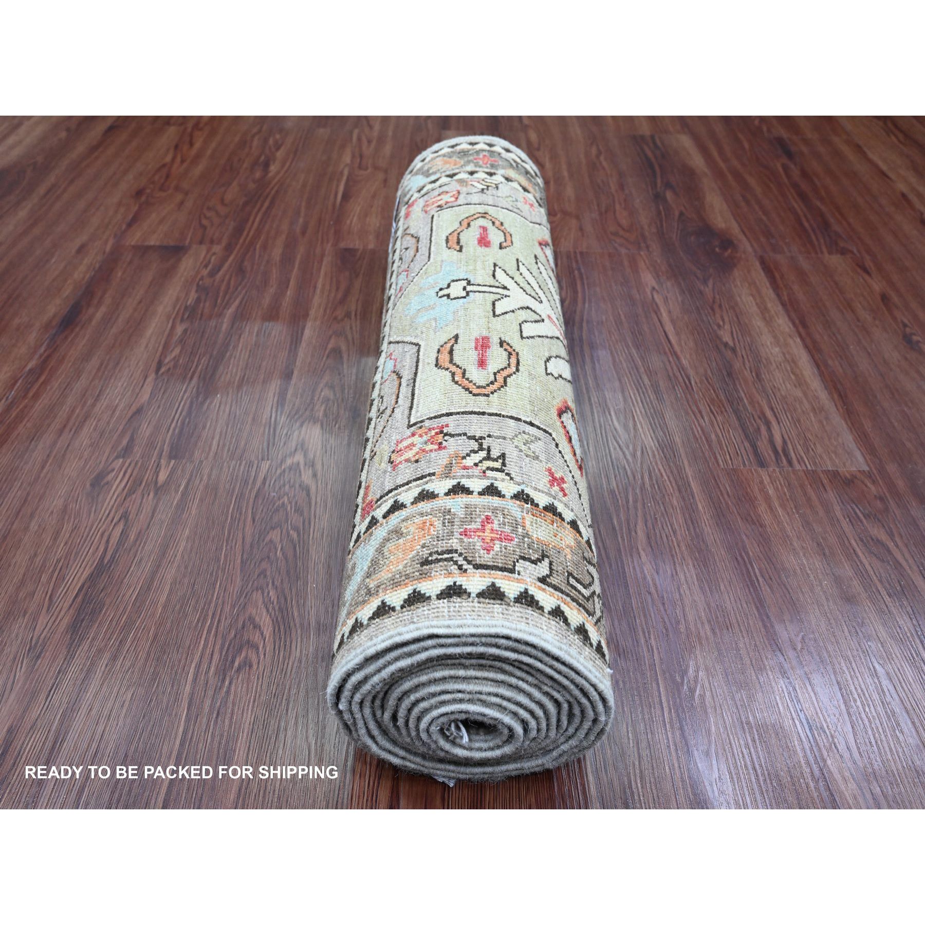 2'6"x11'5" Spanish Gray, Aryana Collection, Afghan Peshawar with Caucasian Akstafa Design, High Mountain Wool, Hand Knotted, Runner, Oriental Rug Sh89836