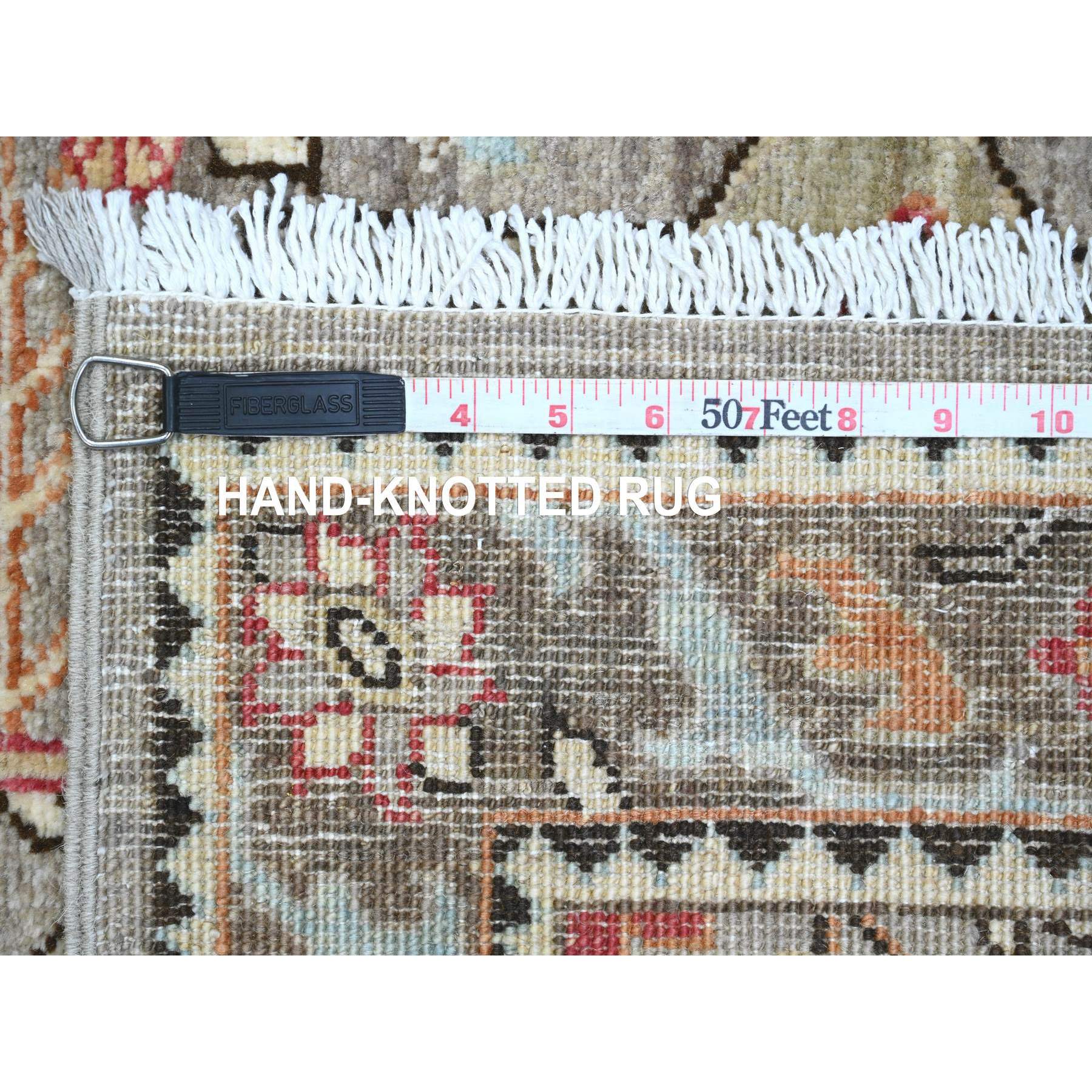 2'6"x11'5" Spanish Gray, Aryana Collection, Afghan Peshawar with Caucasian Akstafa Design, High Mountain Wool, Hand Knotted, Runner, Oriental Rug Sh89836