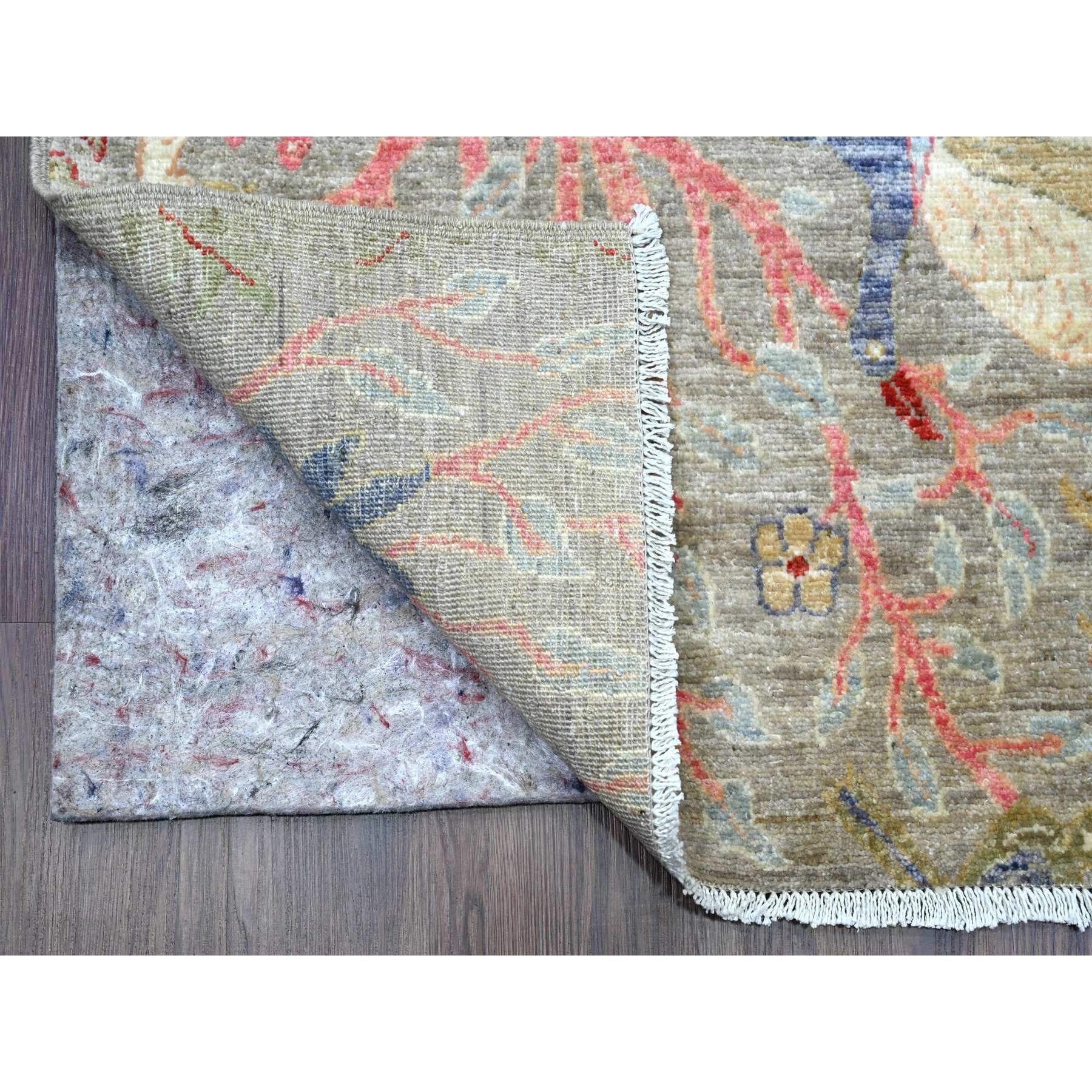 3'x19'5" Medium Gray, Afghan Peshawar with Birds of Paradise Design, Vegetable Dyes, Hand Knotted, Soft Wool, XL Runner, Oriental Rug Sh89837