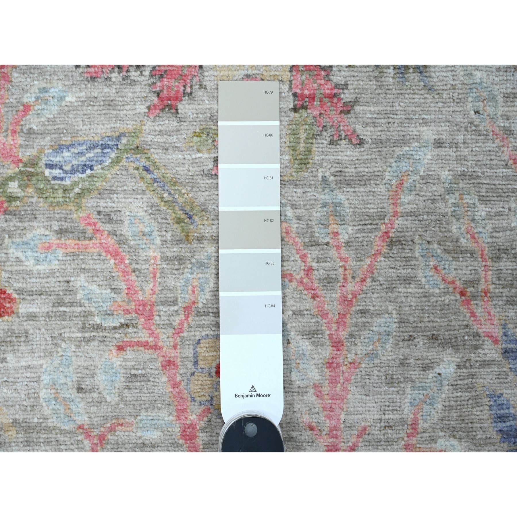 3'x19'5" Medium Gray, Afghan Peshawar with Birds of Paradise Design, Vegetable Dyes, Hand Knotted, Soft Wool, XL Runner, Oriental Rug Sh89837
