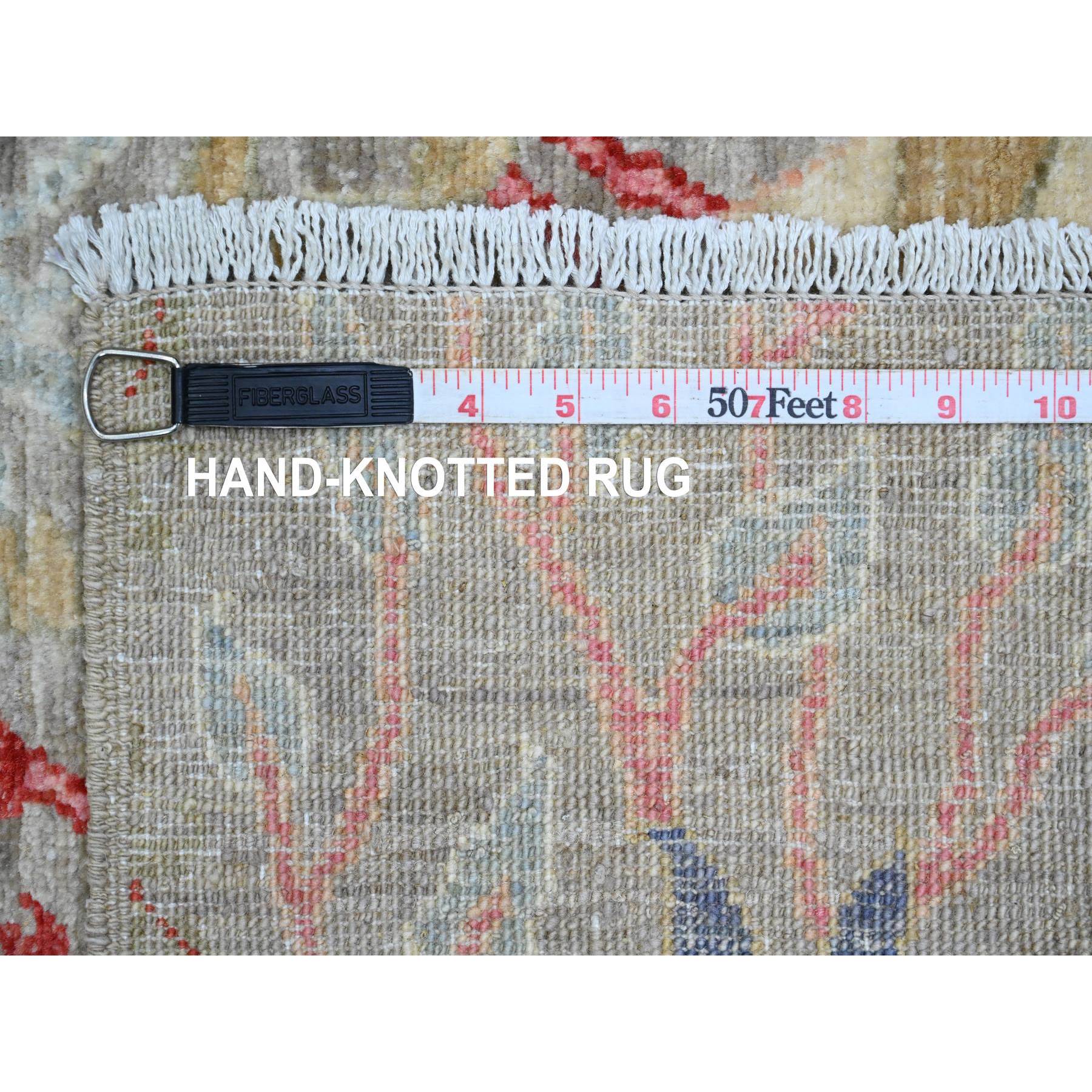 3'x19'5" Medium Gray, Afghan Peshawar with Birds of Paradise Design, Vegetable Dyes, Hand Knotted, Soft Wool, XL Runner, Oriental Rug Sh89837