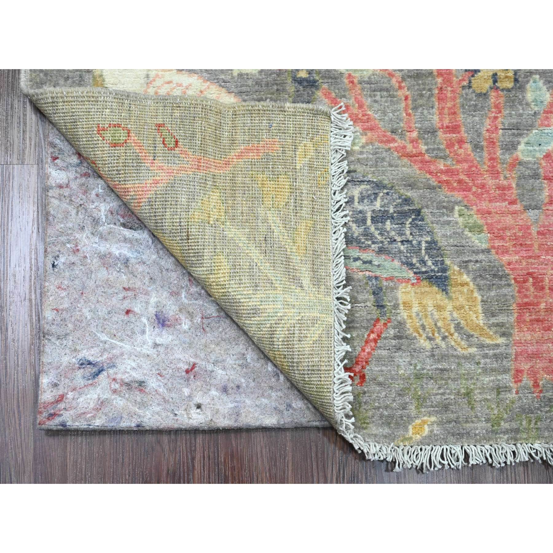 2'7"x11'8" Mink Gray, Afghan Peshawar with Birds of Paradise Design, Soft Wool, Natural Dyes, Hand Knotted, Runner, Oriental Rug Sh89839
