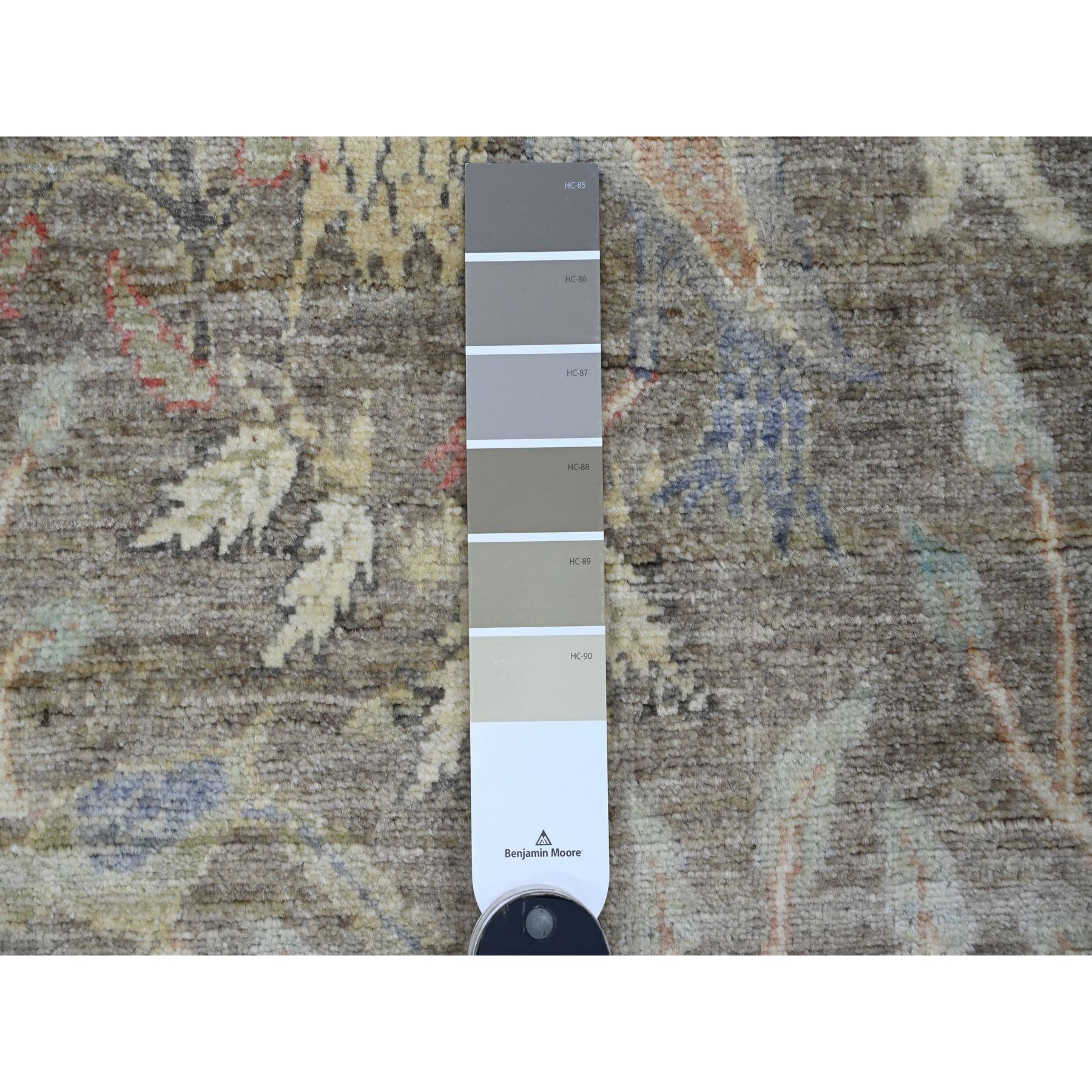 2'4"x6'1" Stone Gray, Hand Knotted, Afghan Peshawar with Birds of Paradise Design, Veggie Dyes, 100% Wool, Runner, Oriental Rug Sh89840