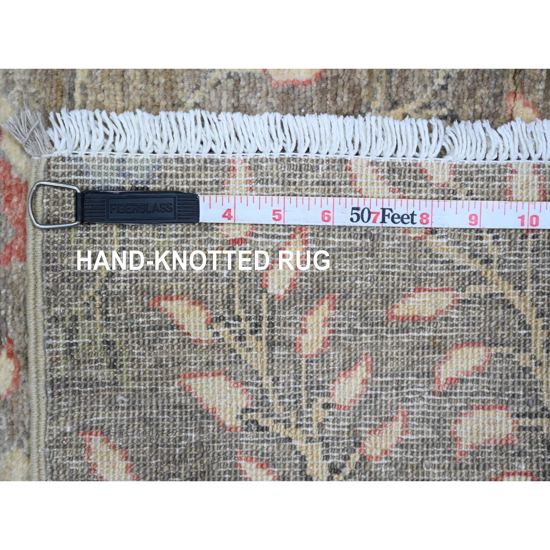 2'4"x6'1" Stone Gray, Hand Knotted, Afghan Peshawar with Birds of Paradise Design, Veggie Dyes, 100% Wool, Runner, Oriental Rug Sh89840