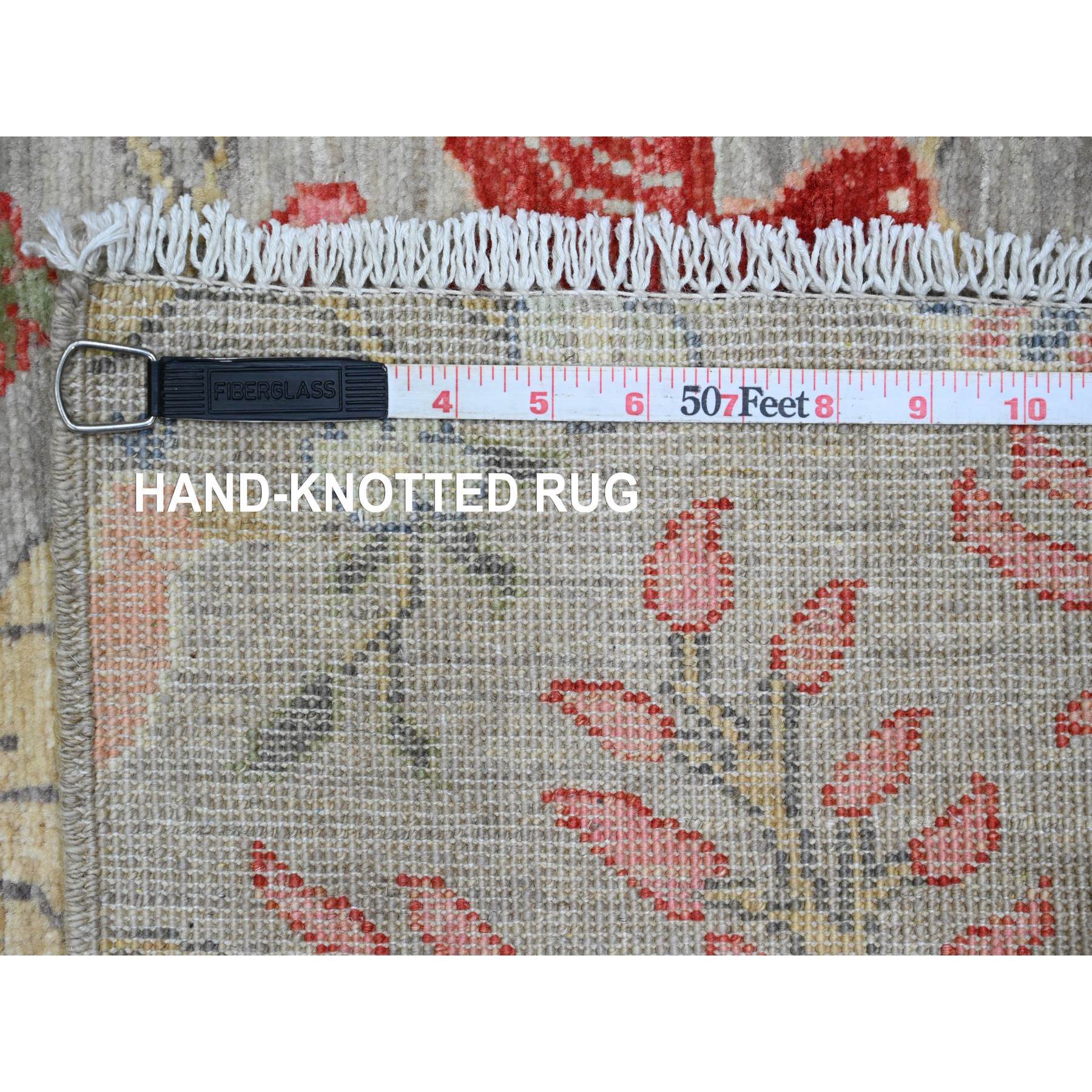 3'x24' Cloud Gray, Hand Knotted, Afghan Peshawar with Birds of Paradise Design, Soft Wool, Vegetable Dyes, XL Runner, Oriental Rug Sh89841
