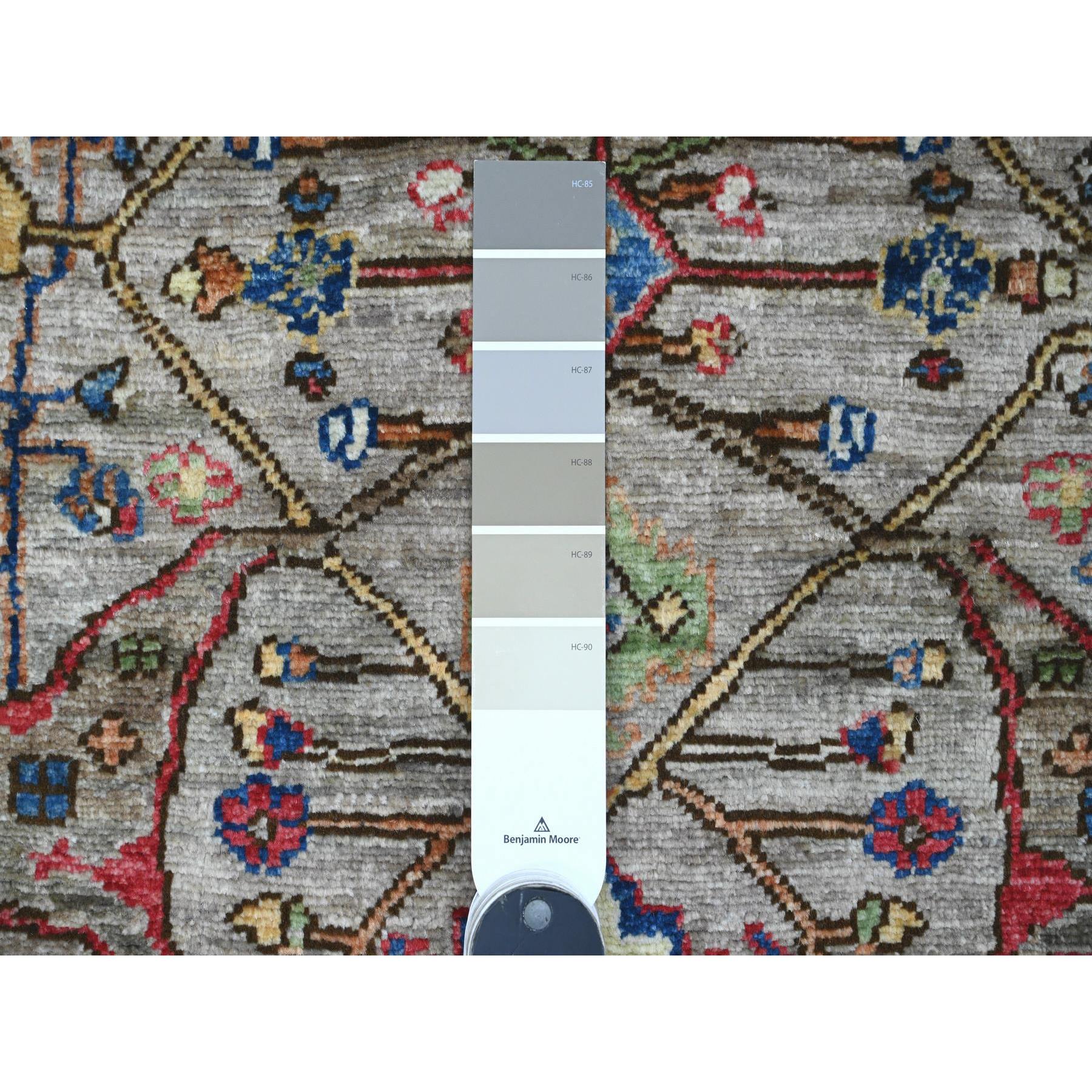 6'x6' Sonic Gray, Peshawar with Bijar Garus Design, Aryana Grade, Hand Knotted, Vegetable Dyes, Densely Woven, High Mountain Wool, Round, Oriental Rug Sh89842