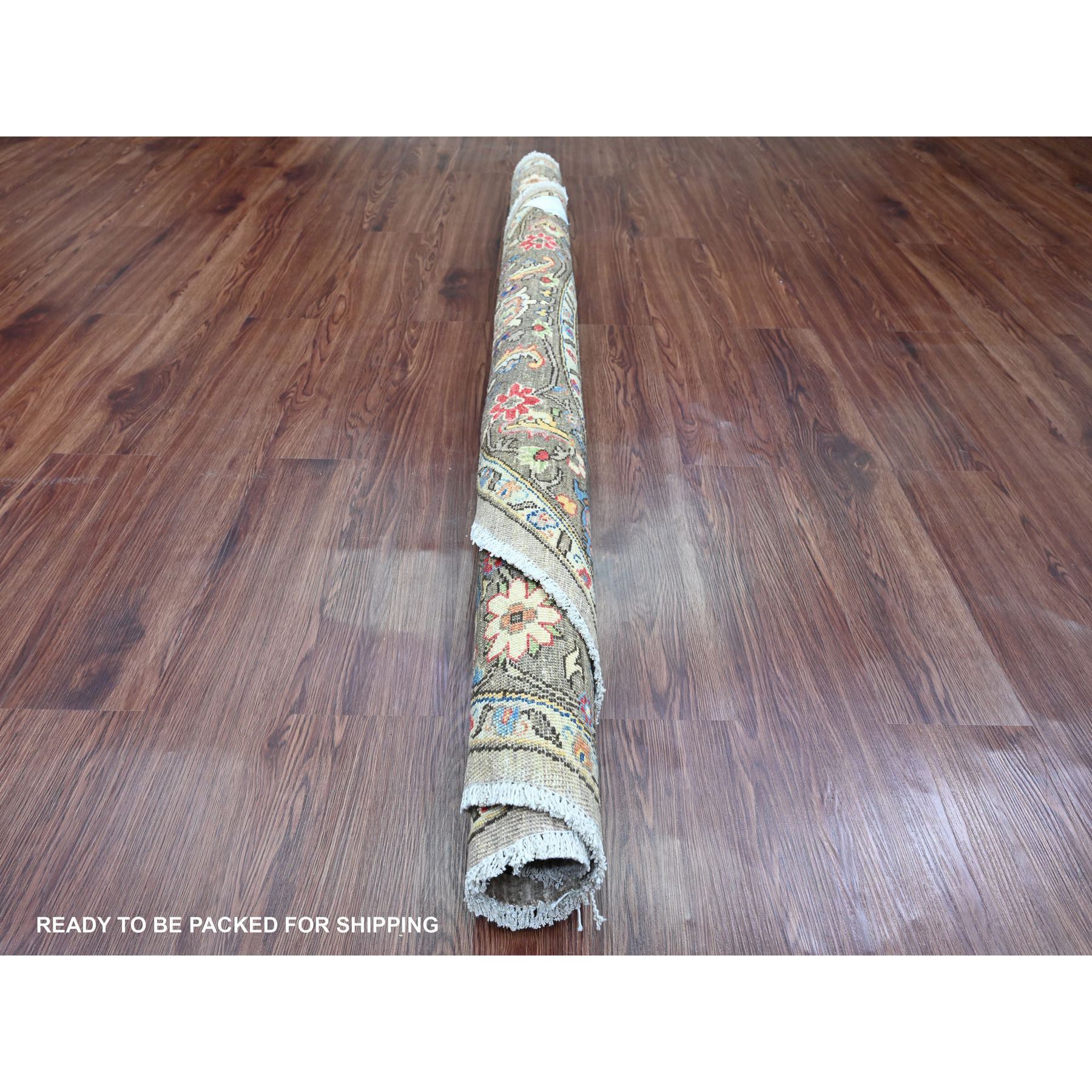 6'x6' Sonic Gray, Peshawar with Bijar Garus Design, Aryana Grade, Hand Knotted, Vegetable Dyes, Densely Woven, High Mountain Wool, Round, Oriental Rug Sh89842