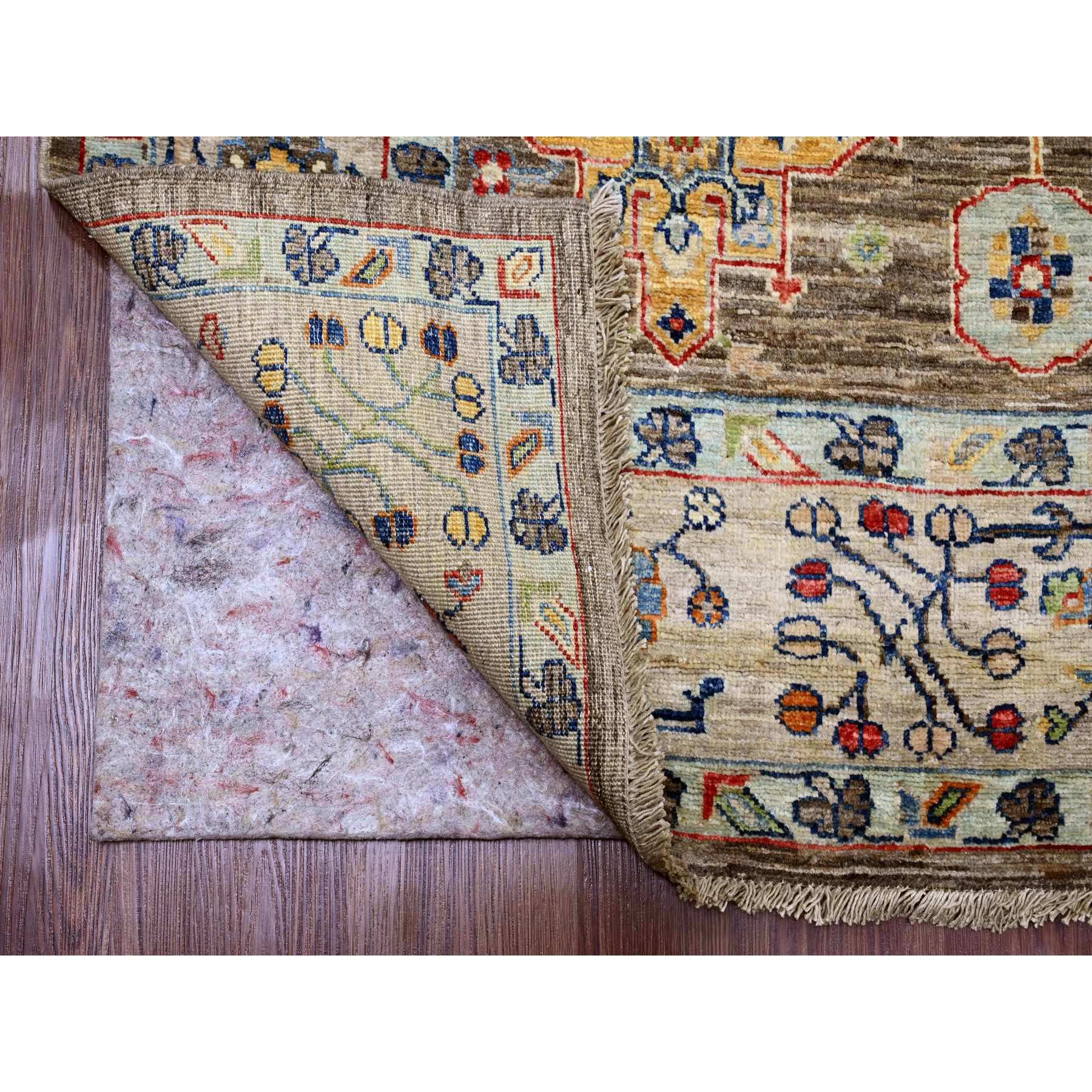 6'x9'1" Mocha Brown, Afghan Peshawar with Karajeh Design, Geometric Medallions, Aryana Collection, Hand Knotted, High Mountain Wool, Oriental Rug Sh89843