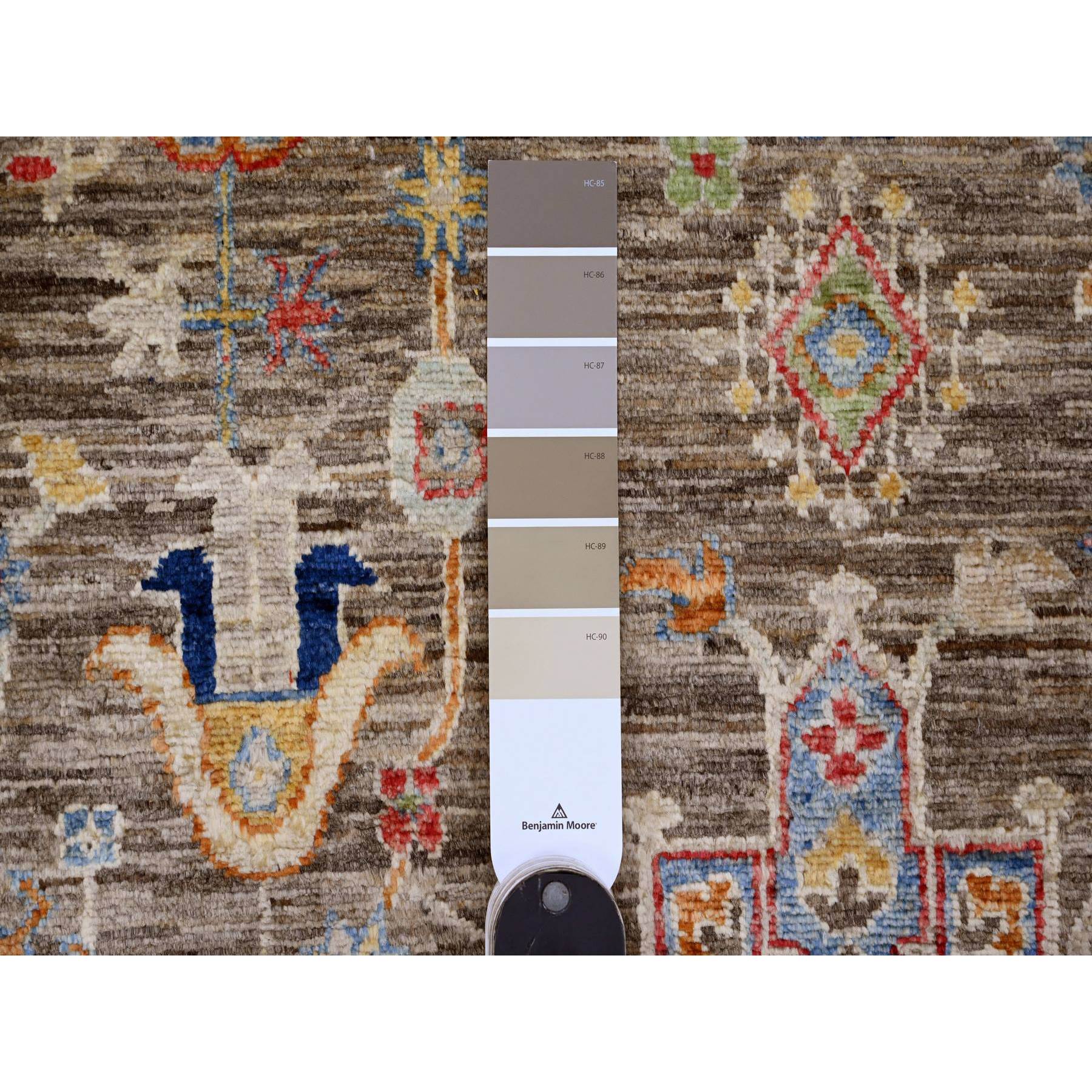 6'x9'1" Mocha Brown, Afghan Peshawar with Karajeh Design, Geometric Medallions, Aryana Collection, Hand Knotted, High Mountain Wool, Oriental Rug Sh89843