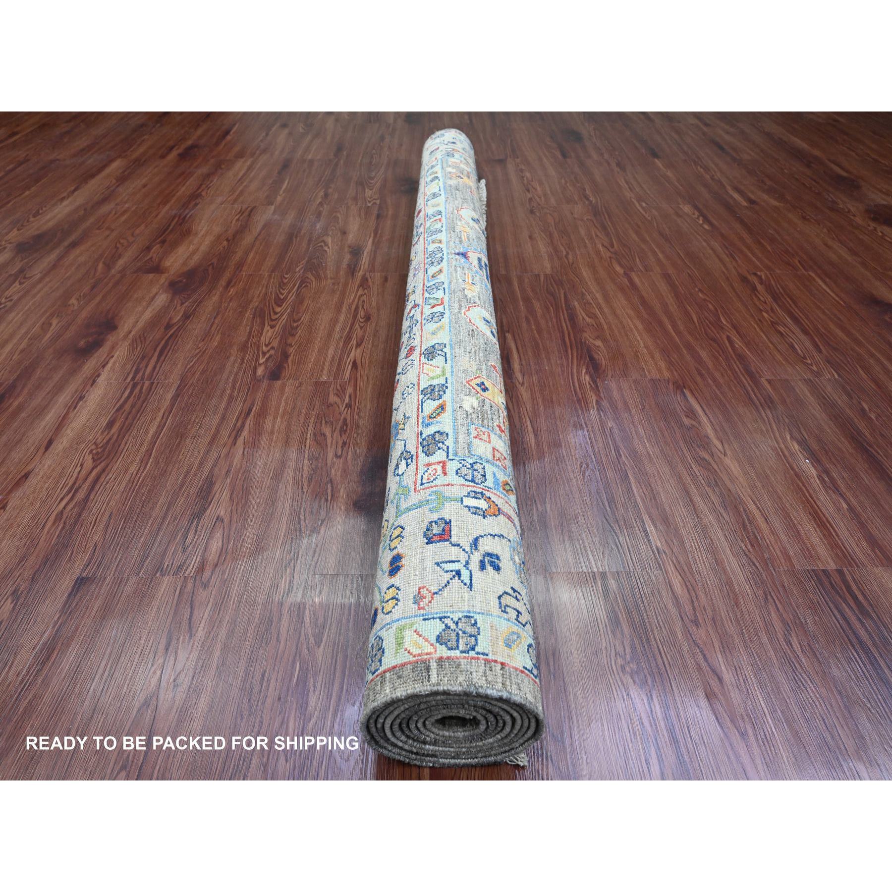 6'x9'1" Mocha Brown, Afghan Peshawar with Karajeh Design, Geometric Medallions, Aryana Collection, Hand Knotted, High Mountain Wool, Oriental Rug Sh89843
