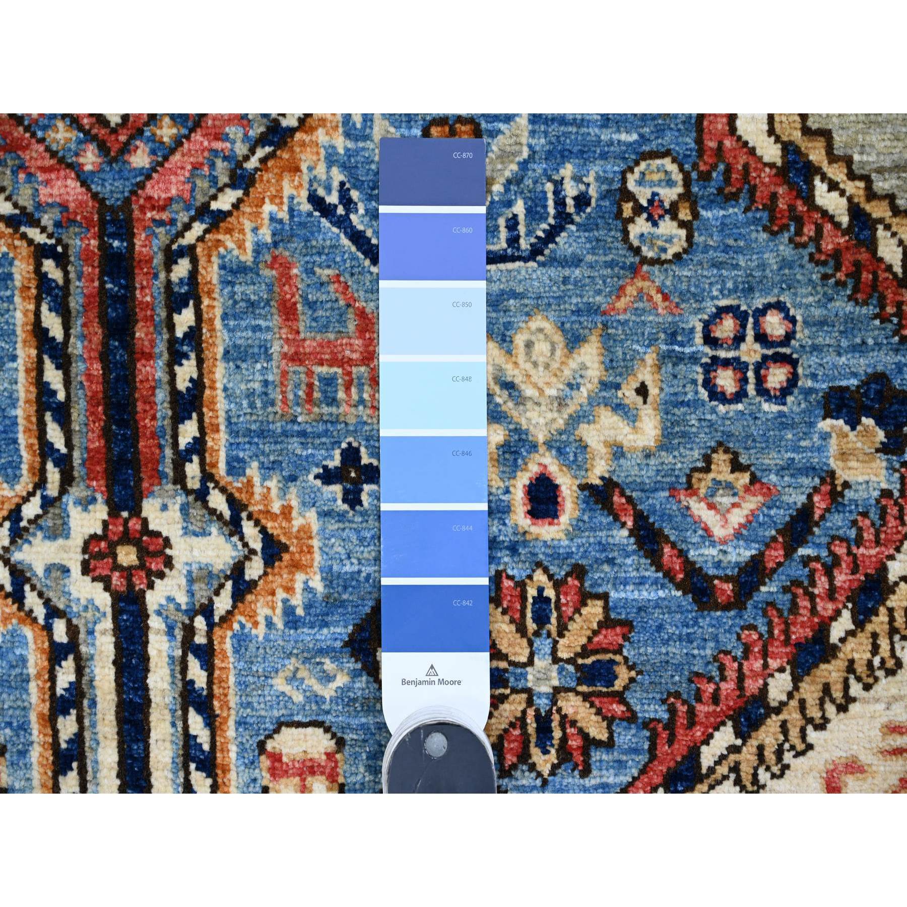 6'x9' Carolina Blue, Qashqai Design with Geometric Pattern, Aryana Collection, Hand Knotted, 100% Wool, Vegetable Dyes, Oriental Rug Sh89844