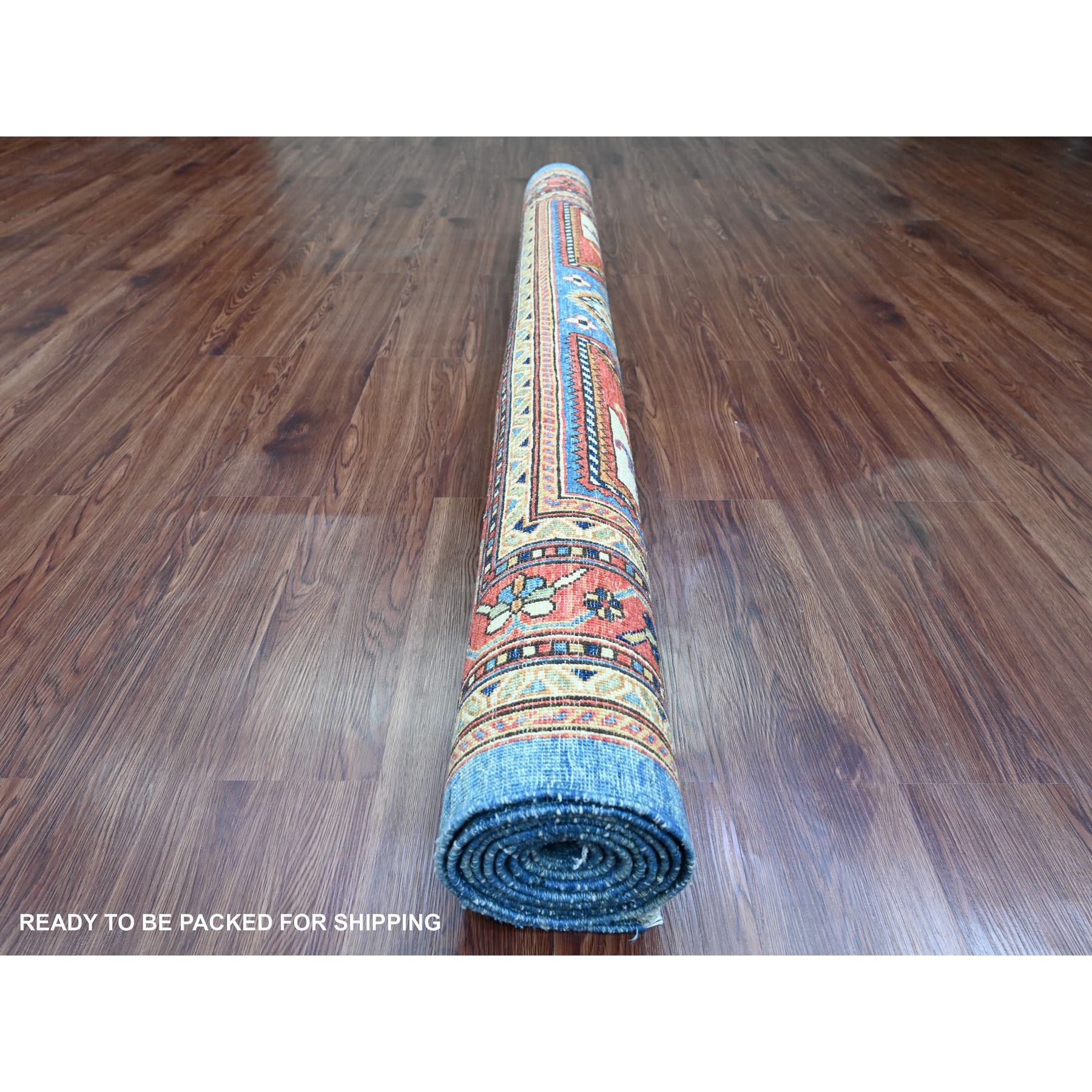 6'x9' Carolina Blue, Qashqai Design with Geometric Pattern, Aryana Collection, Hand Knotted, 100% Wool, Vegetable Dyes, Oriental Rug Sh89844